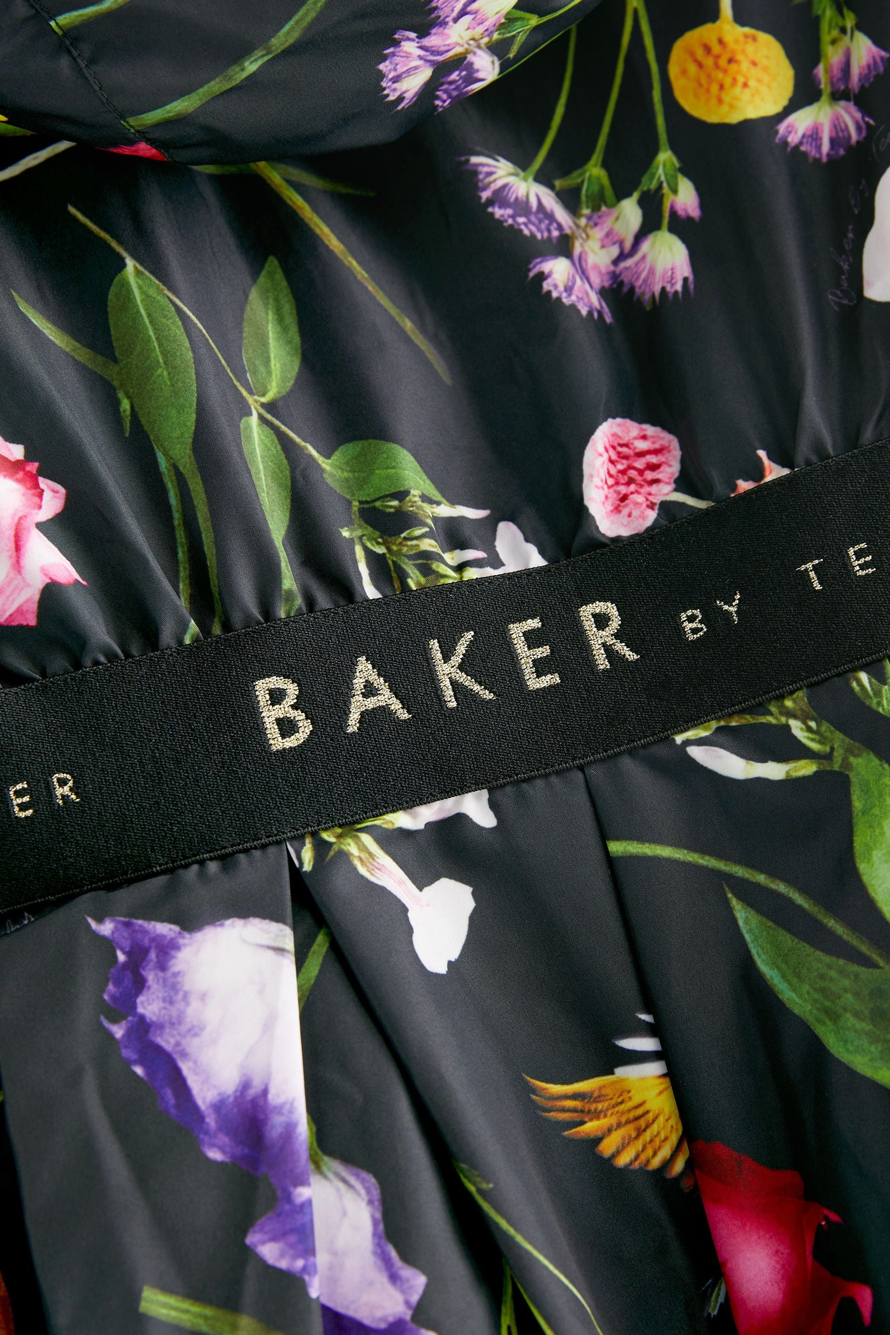 Black Baker by Ted Baker Shower Resistant Black Floral Rain Mac