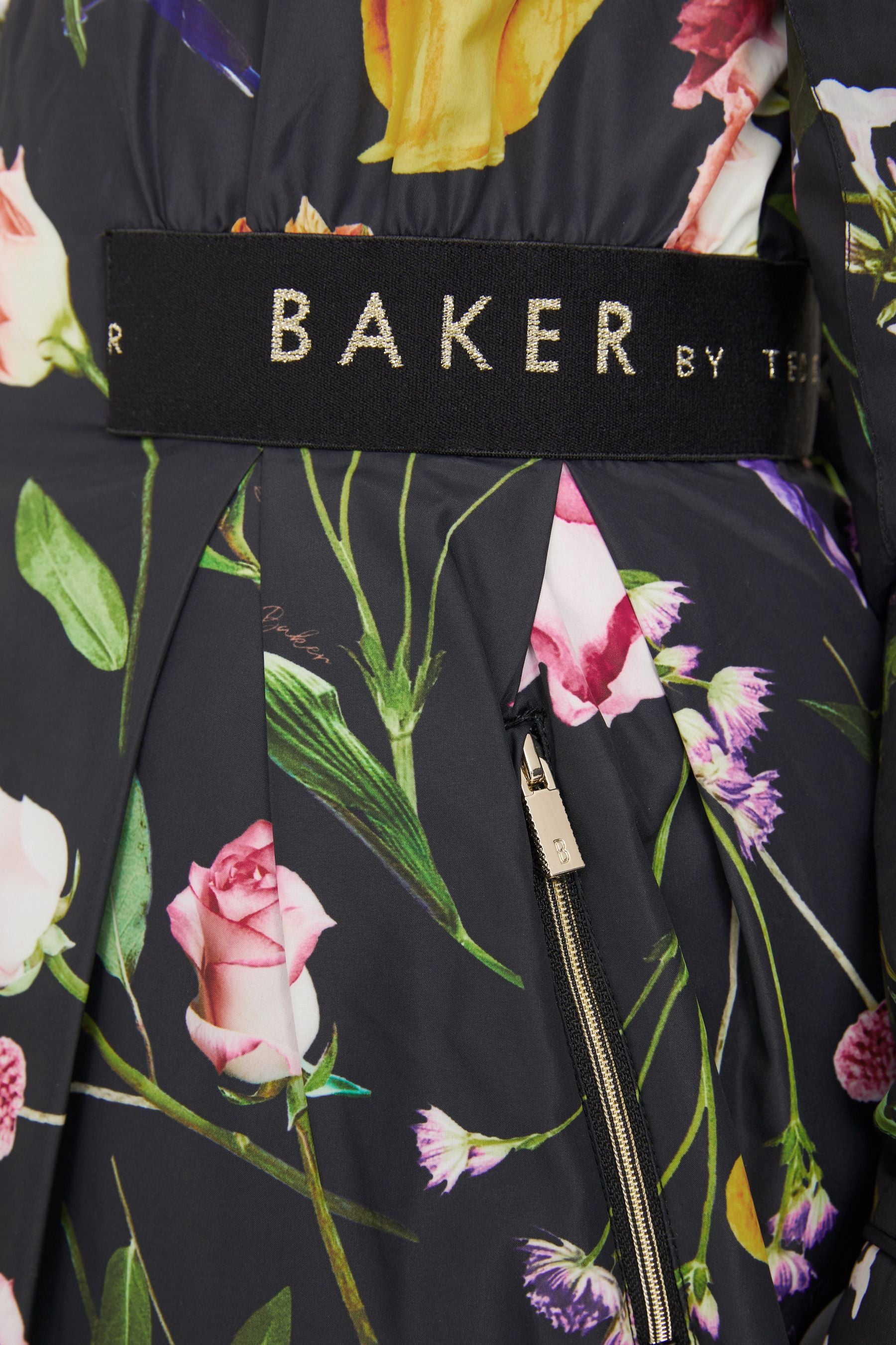 Black Baker by Ted Baker Shower Resistant Black Floral Rain Mac