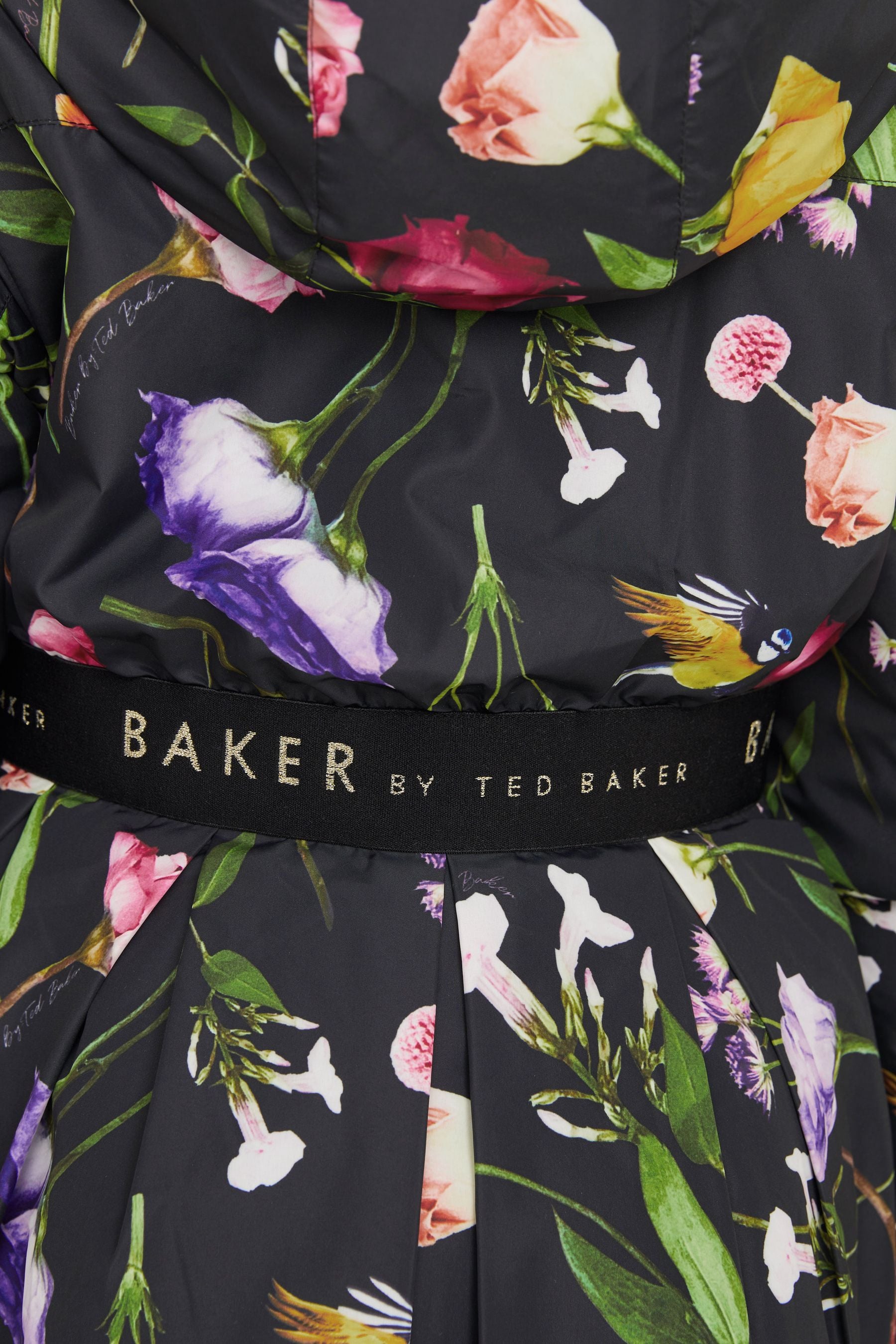 Black Baker by Ted Baker Shower Resistant Black Floral Rain Mac