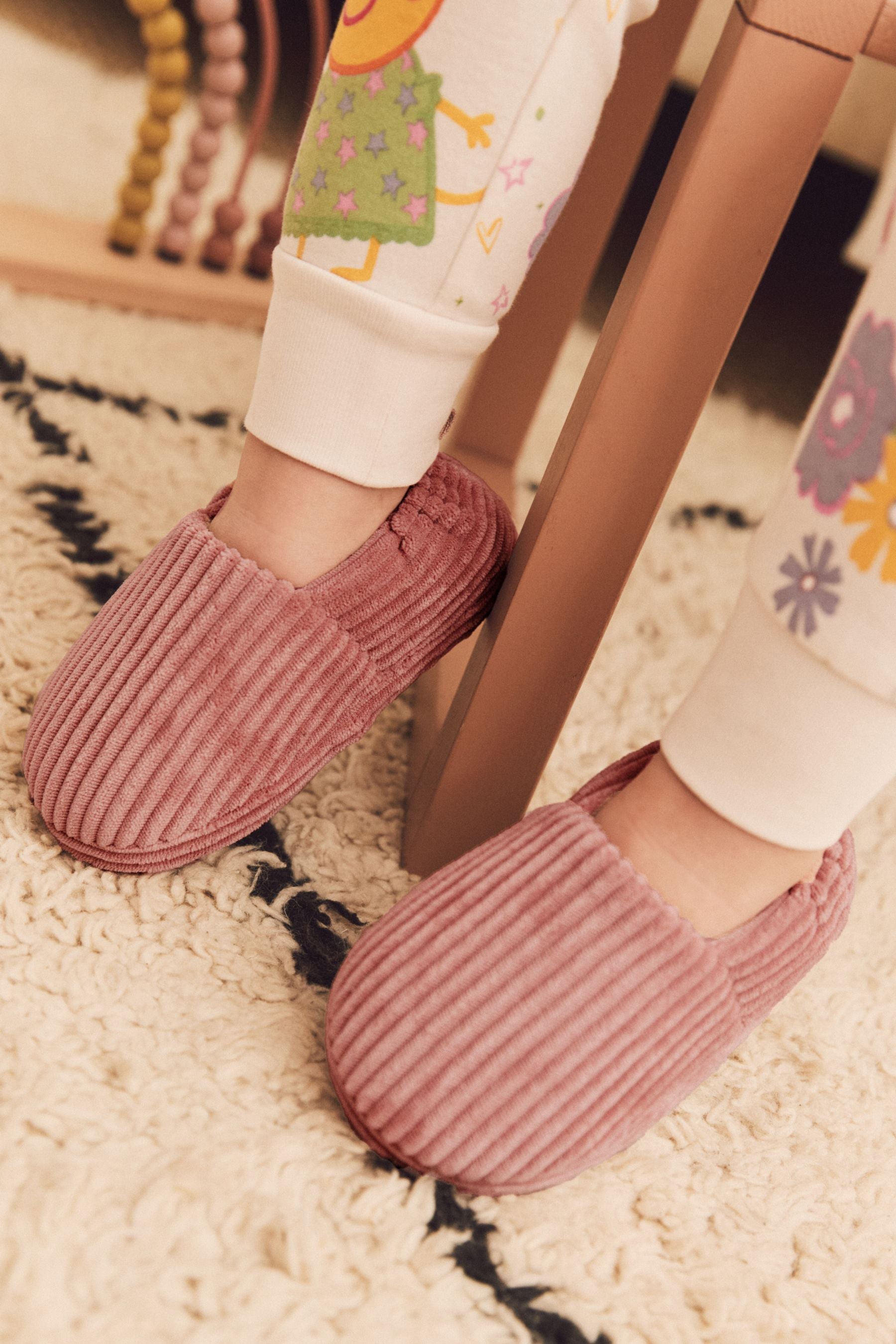 Pink Corduroy Teddy Borg Fleece Slippers