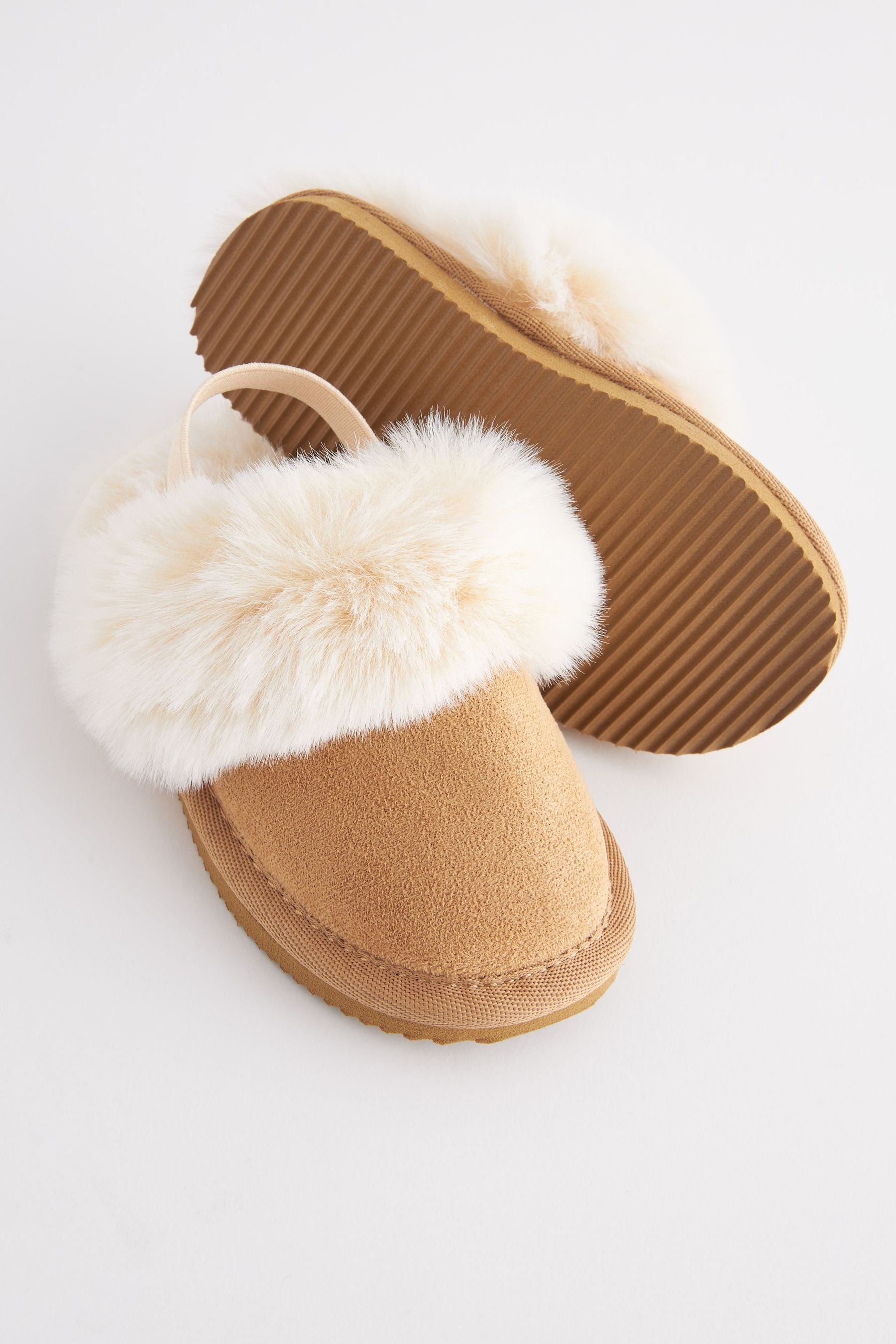 Tan Brown Faux Fur Mule Slippers