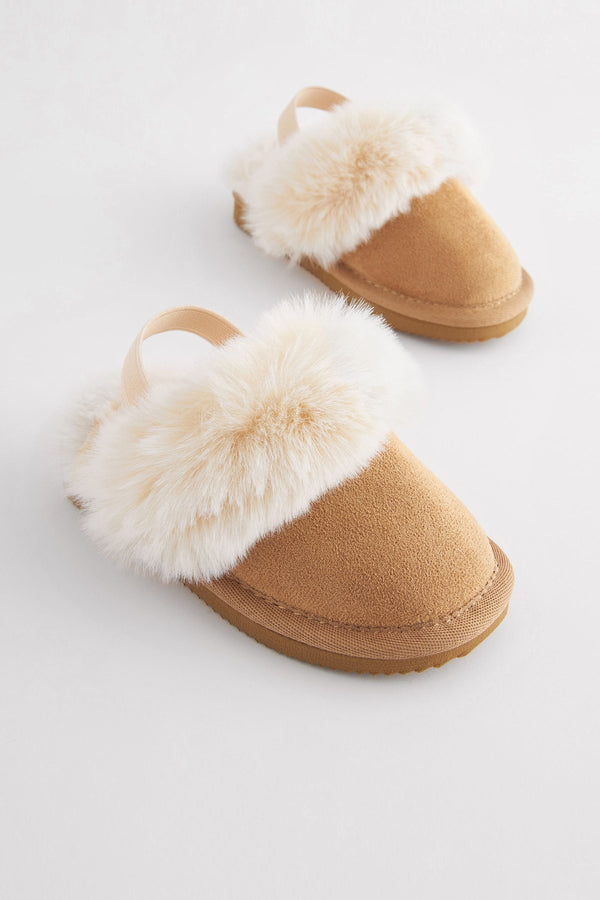 Tan Brown Faux Fur Mule Slippers