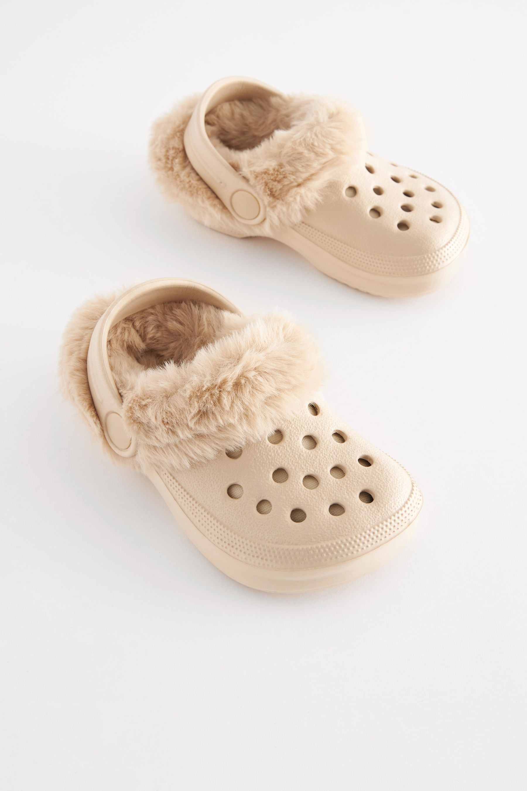 Neutral Beige Faux Fur Lined Clog Slippers