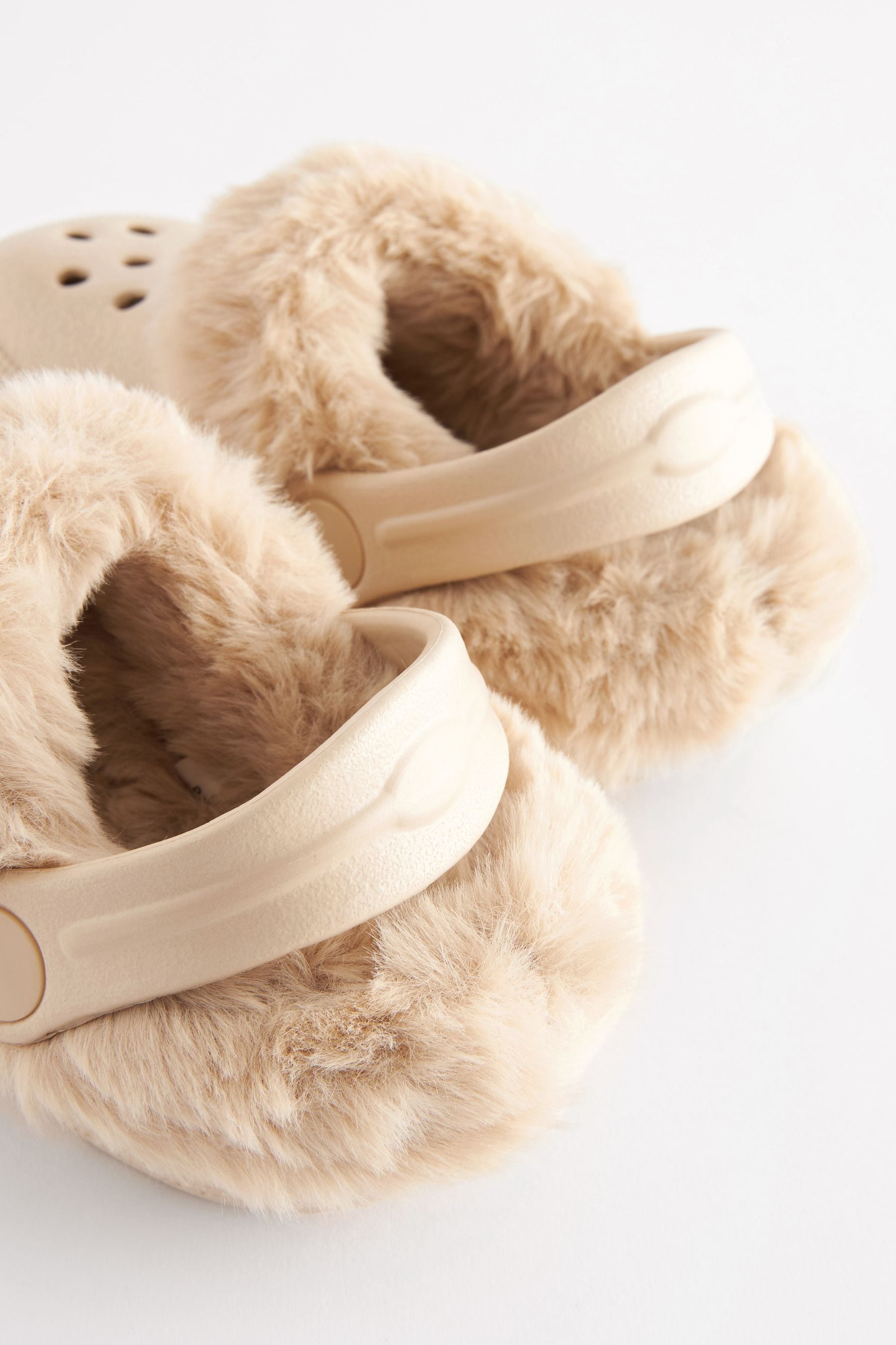 Neutral Beige Faux Fur Lined Clog Slippers