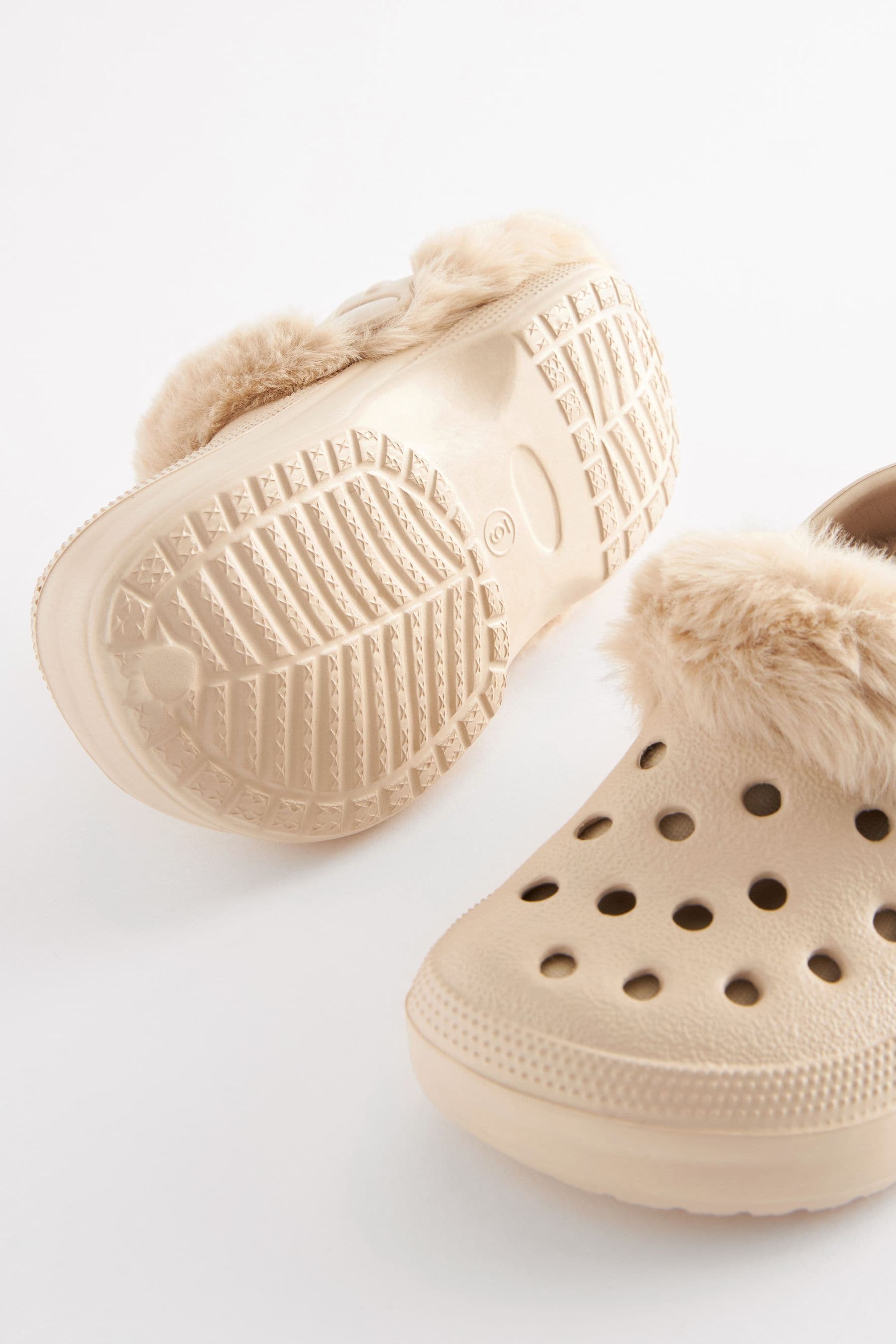 Neutral Beige Faux Fur Lined Clog Slippers