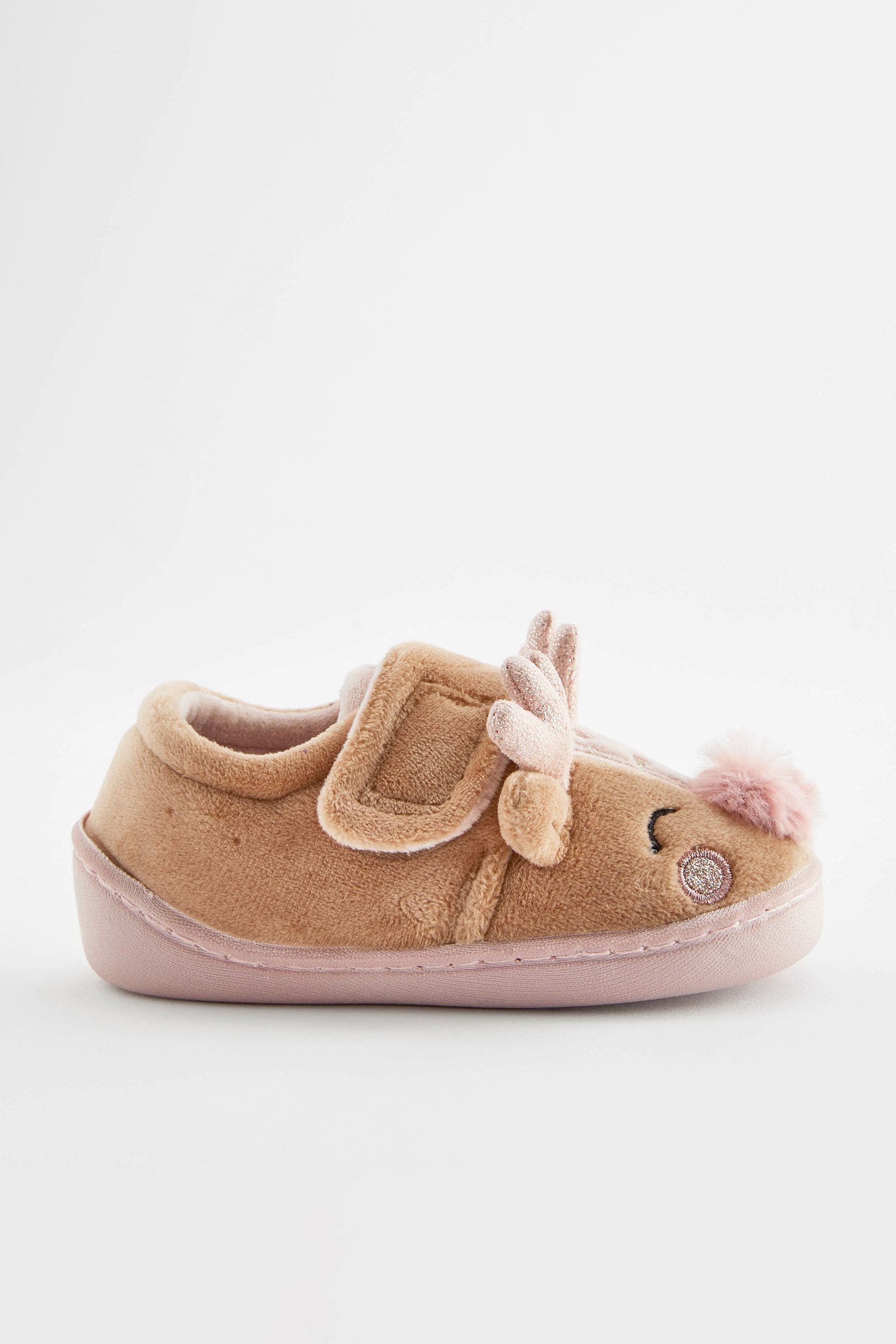 Tan Brown Christmas Reindeer Cupsole Slippers