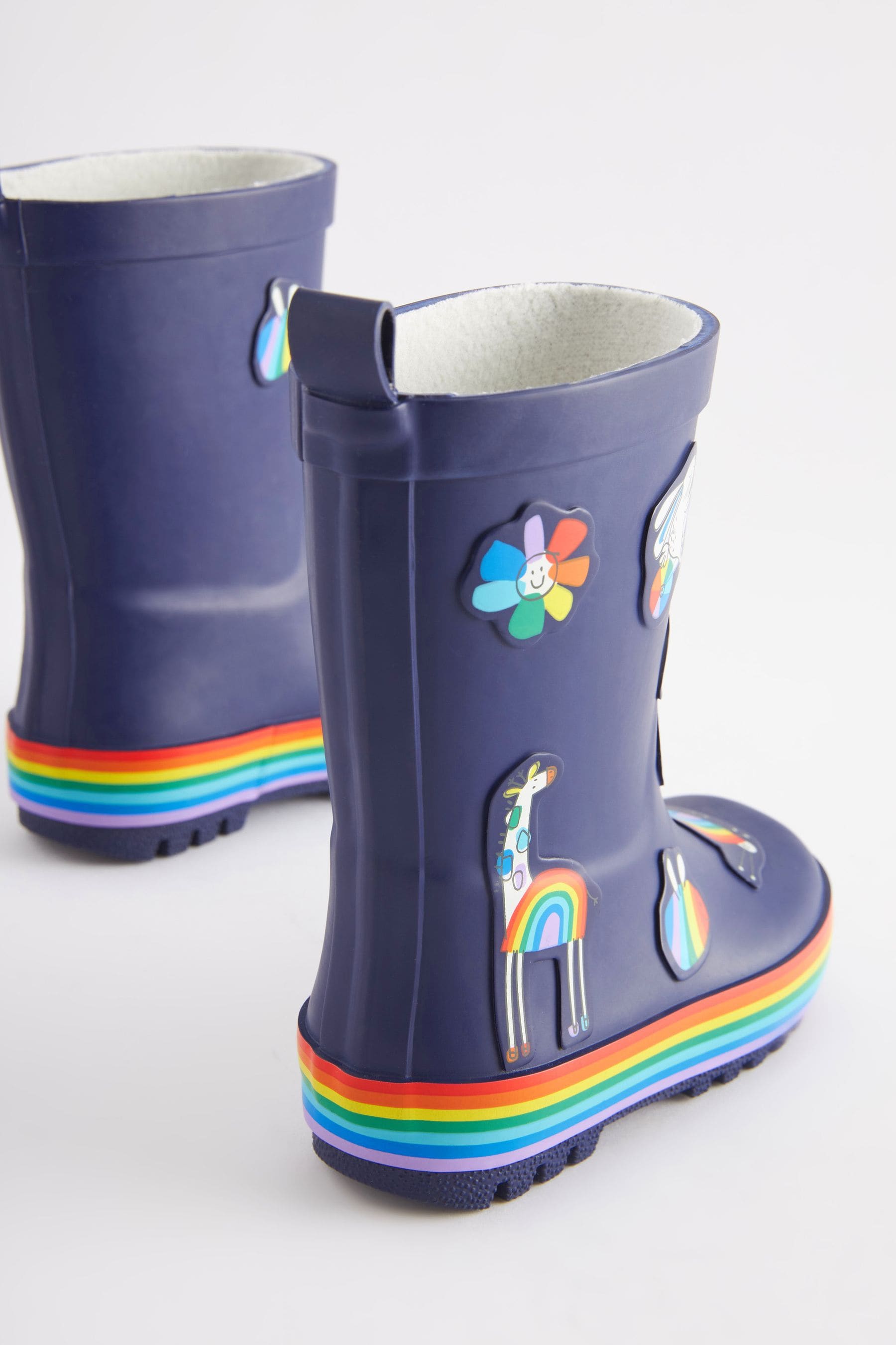 Navy Blue Rainbow Rubber Wellies