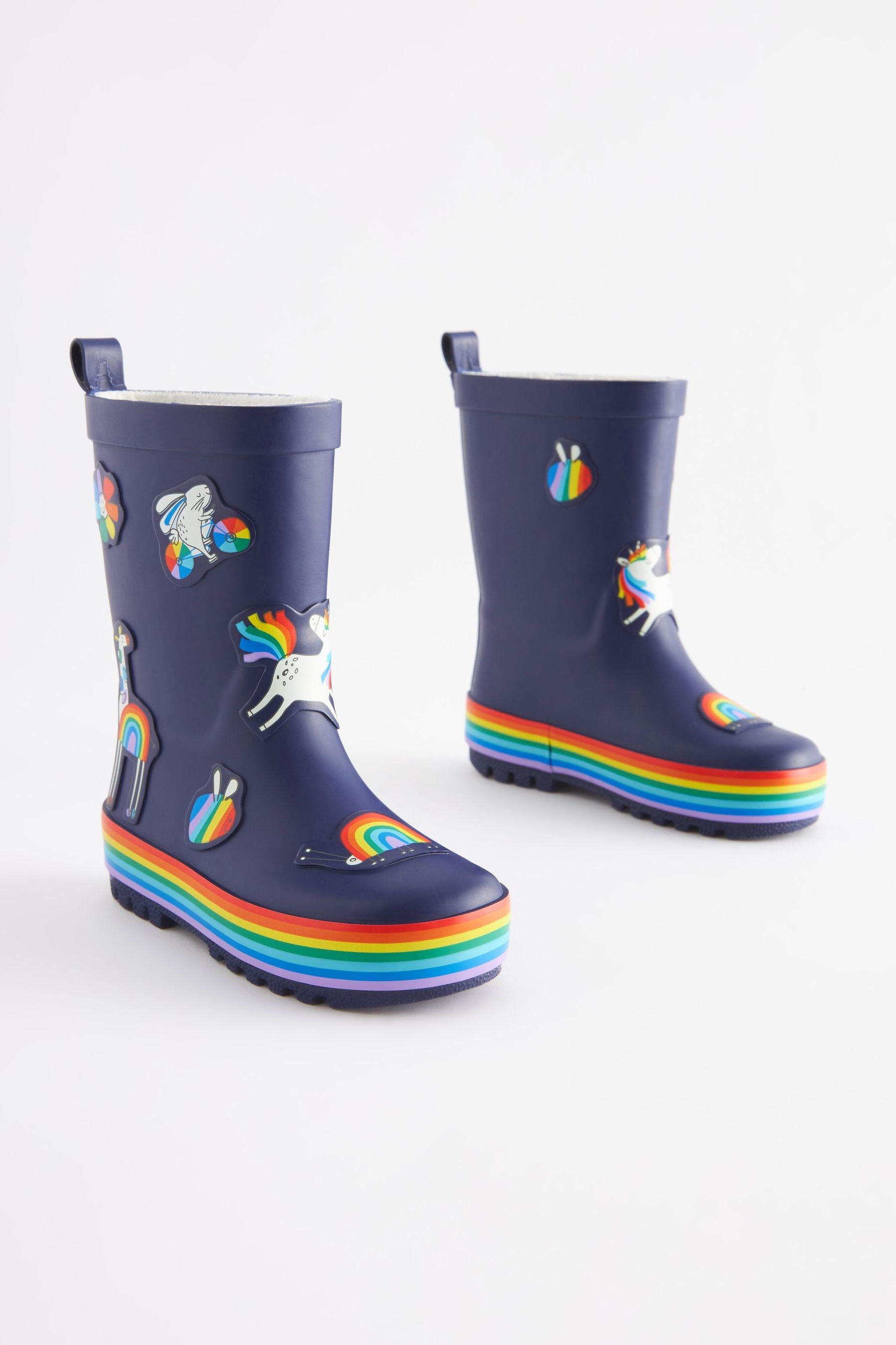 Navy Blue Rainbow Rubber Wellies