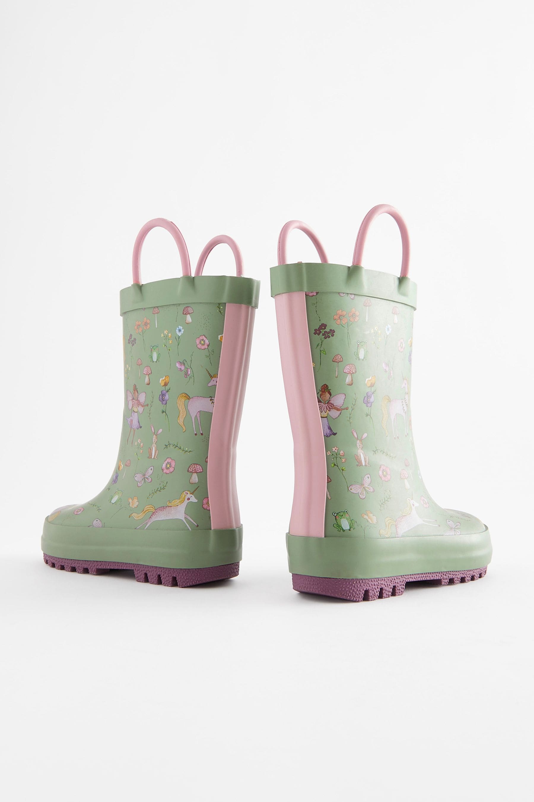 Green Floral Unicorn Fairy Character Handle Wellies