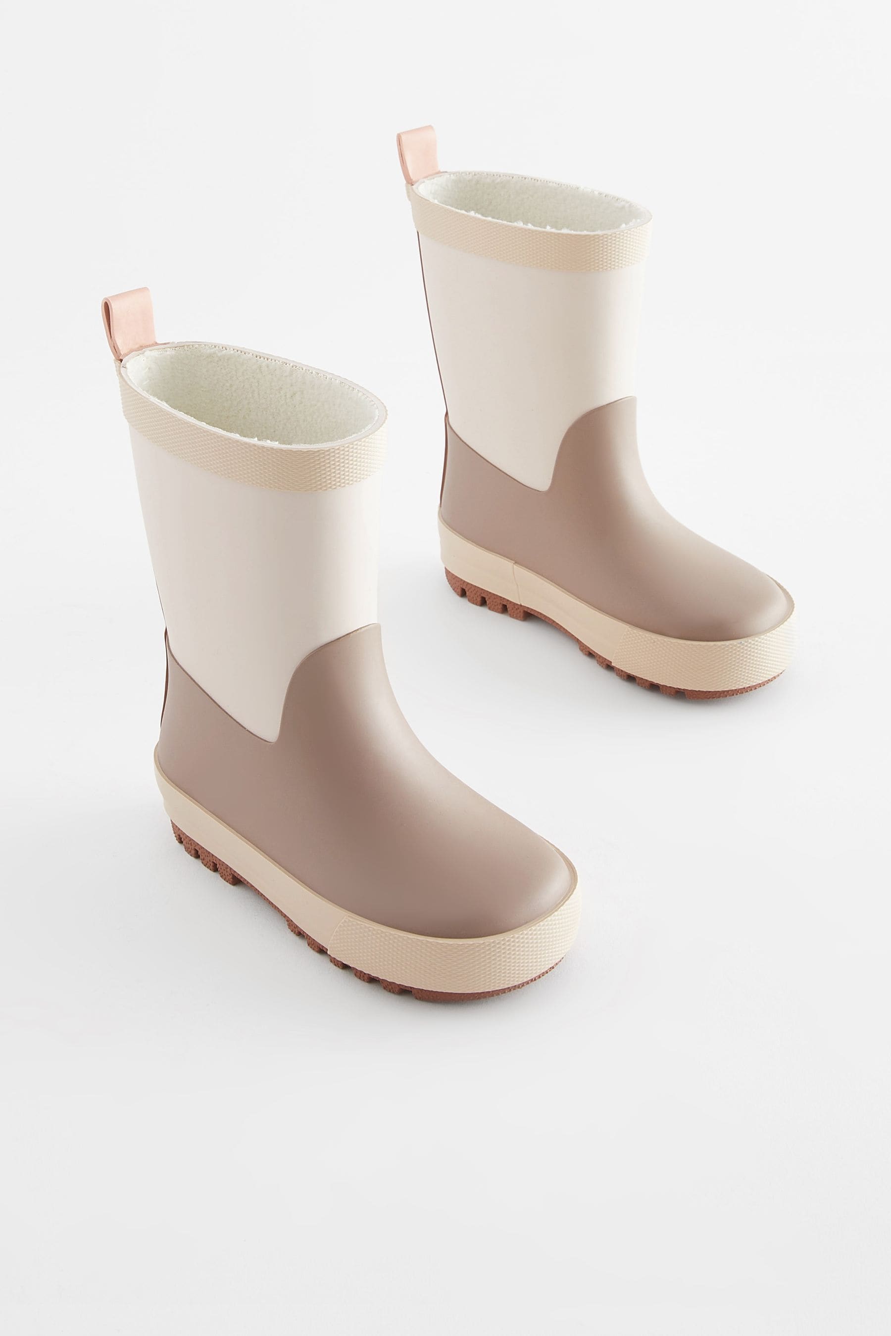 Beige Neutral Colourblock Rubber Wellies