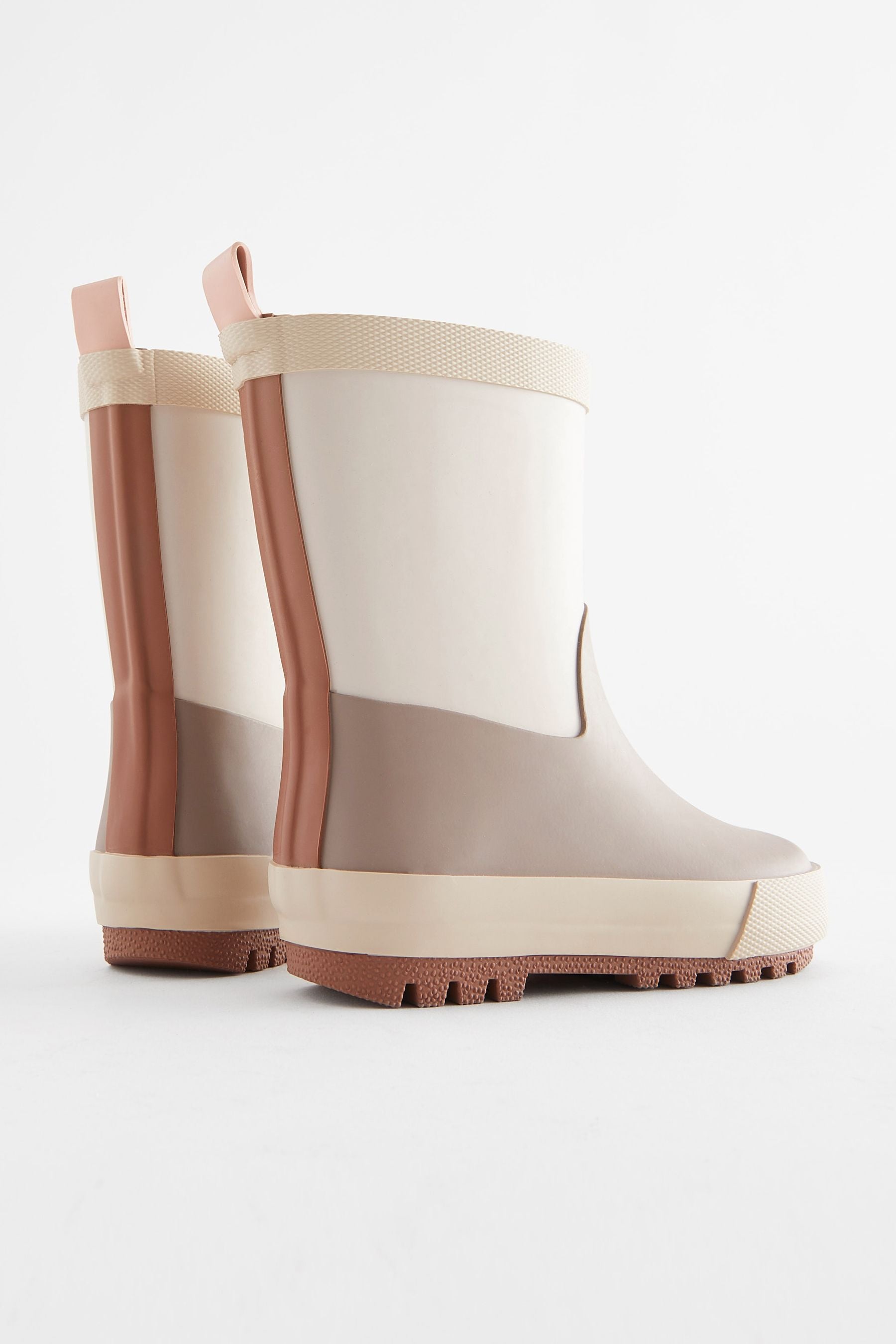 Beige Neutral Colourblock Rubber Wellies