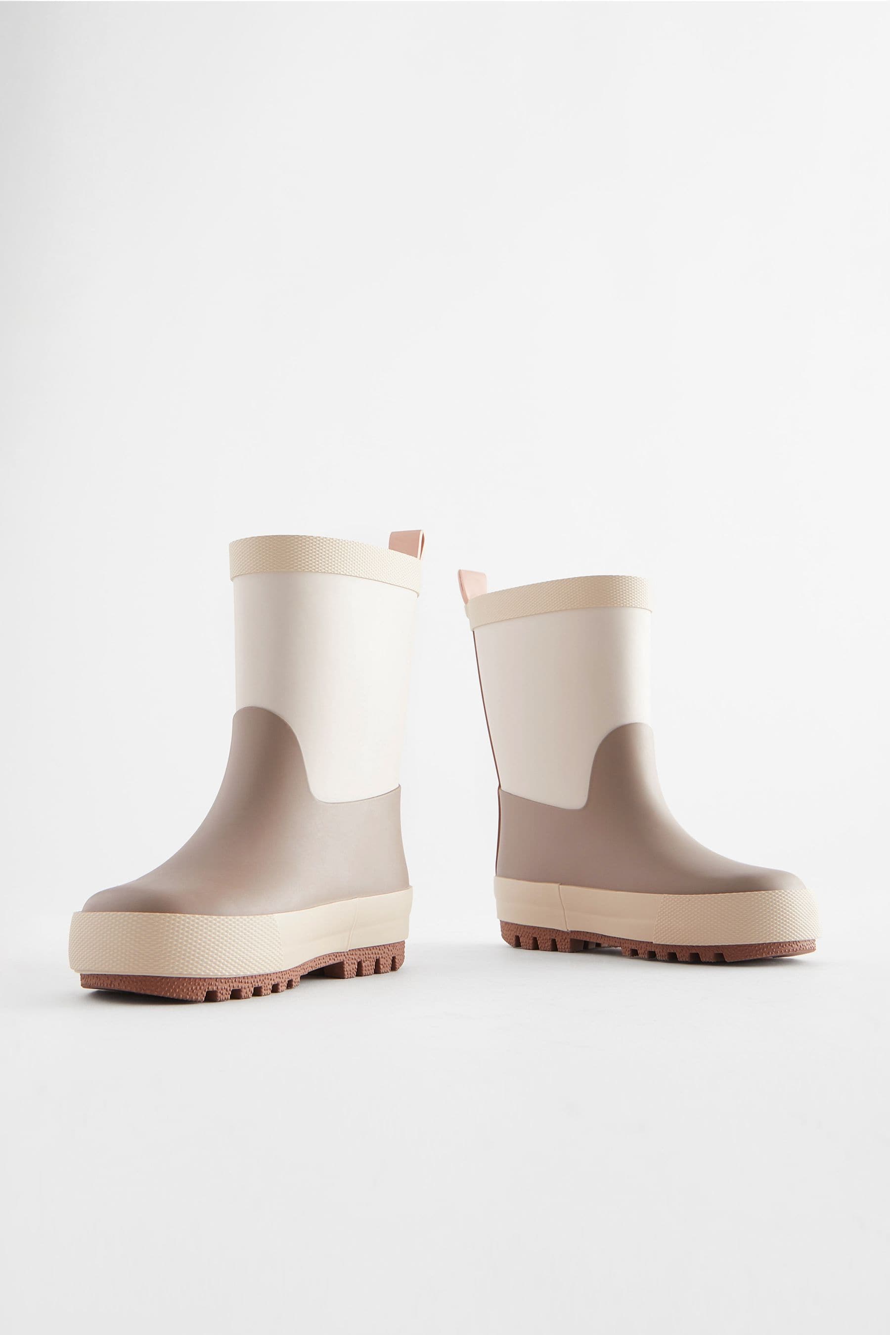 Beige Neutral Colourblock Rubber Wellies