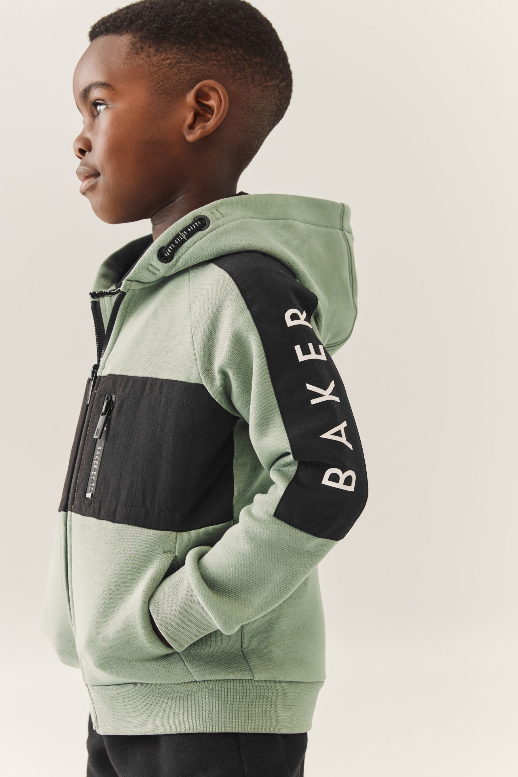 Green Baker by Ted Baker Panelled Zip Through Hoodie