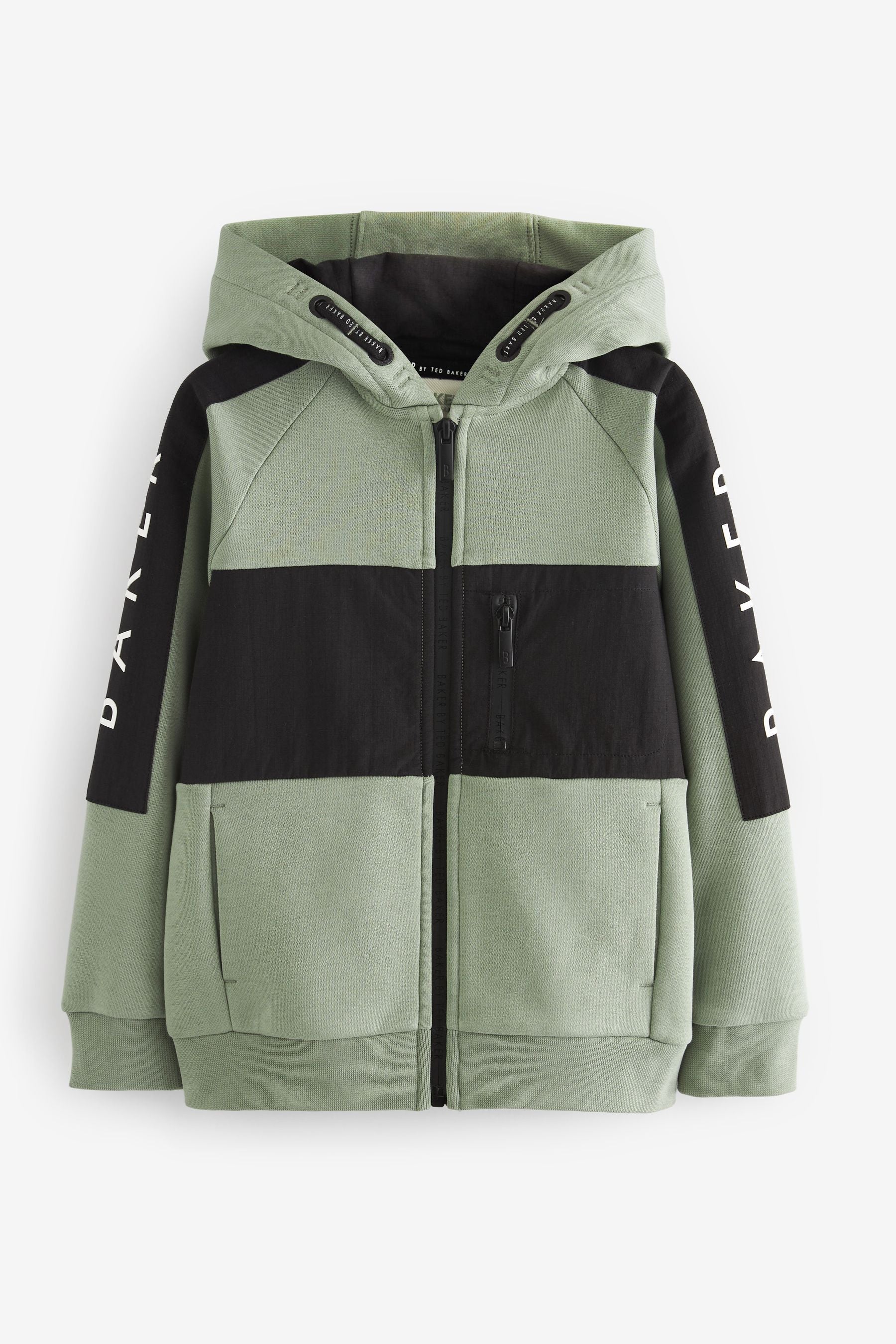 Green Baker by Ted Baker Panelled Zip Through Hoodie