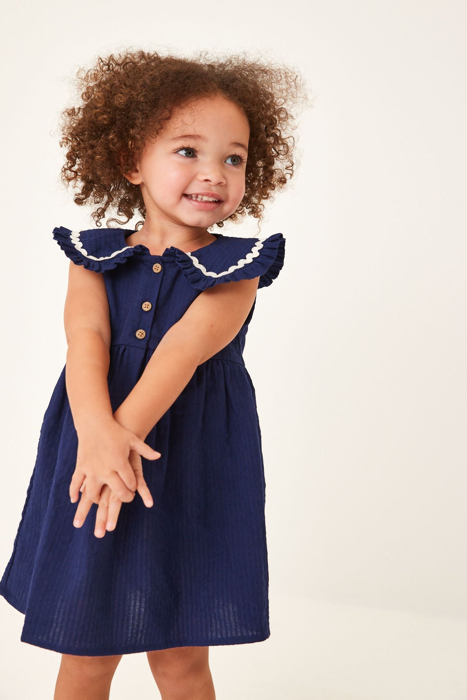 Navy Blue Cotton Collar Dress (3mths-8yrs)