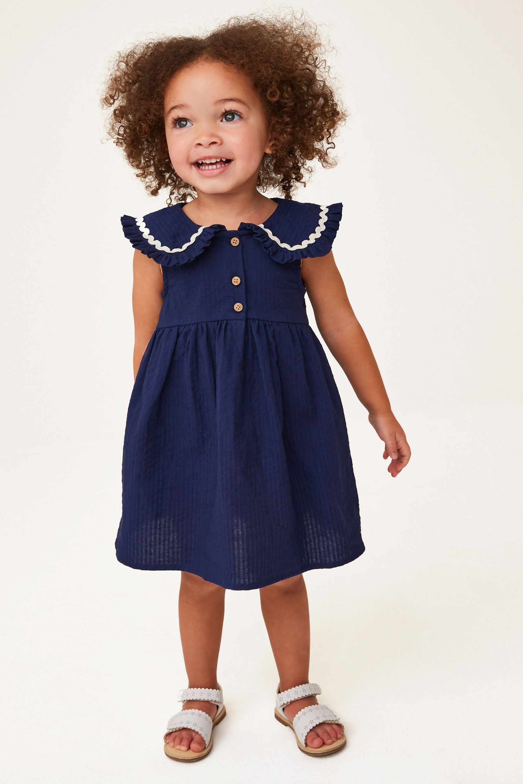 Navy Blue Cotton Collar Dress (3mths-8yrs)