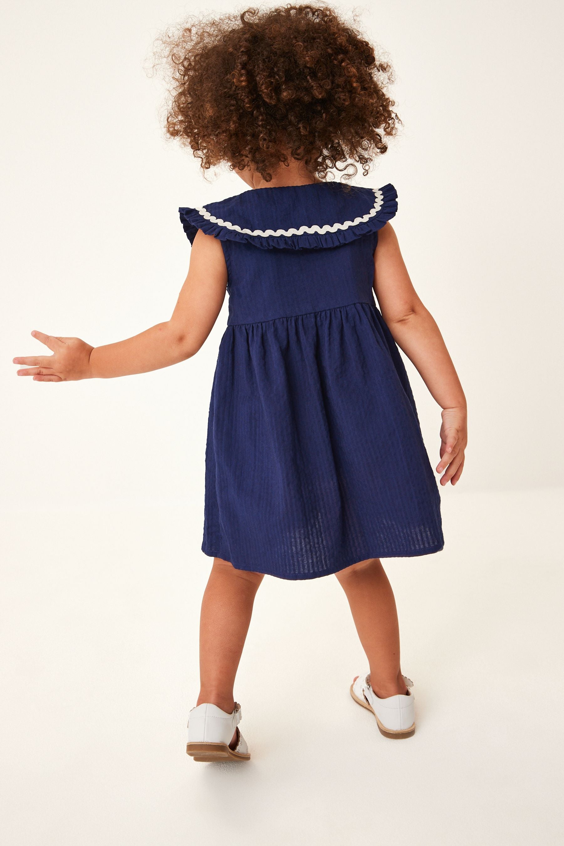 Navy Blue Cotton Collar Dress (3mths-8yrs)