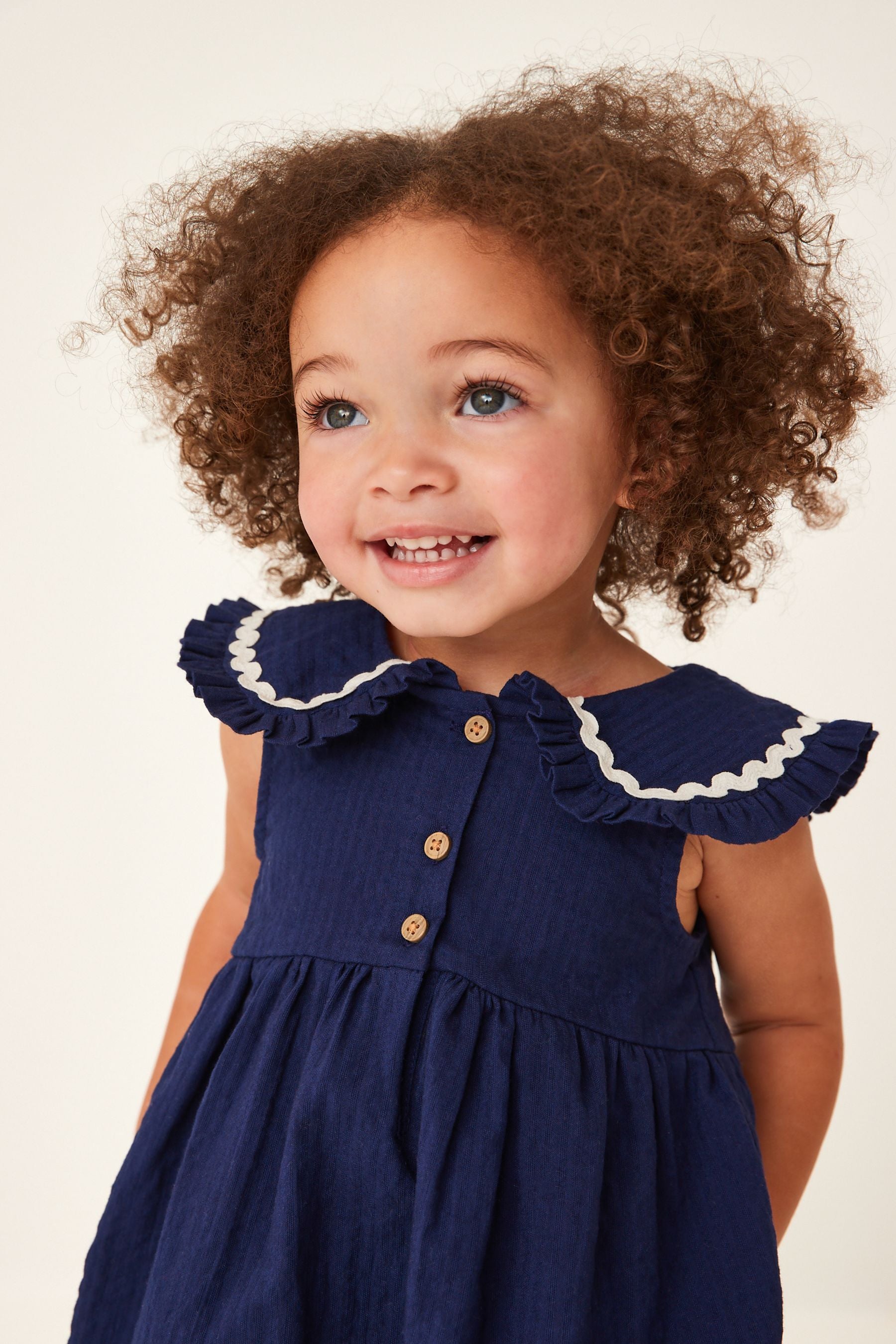 Navy Blue Cotton Collar Dress (3mths-8yrs)