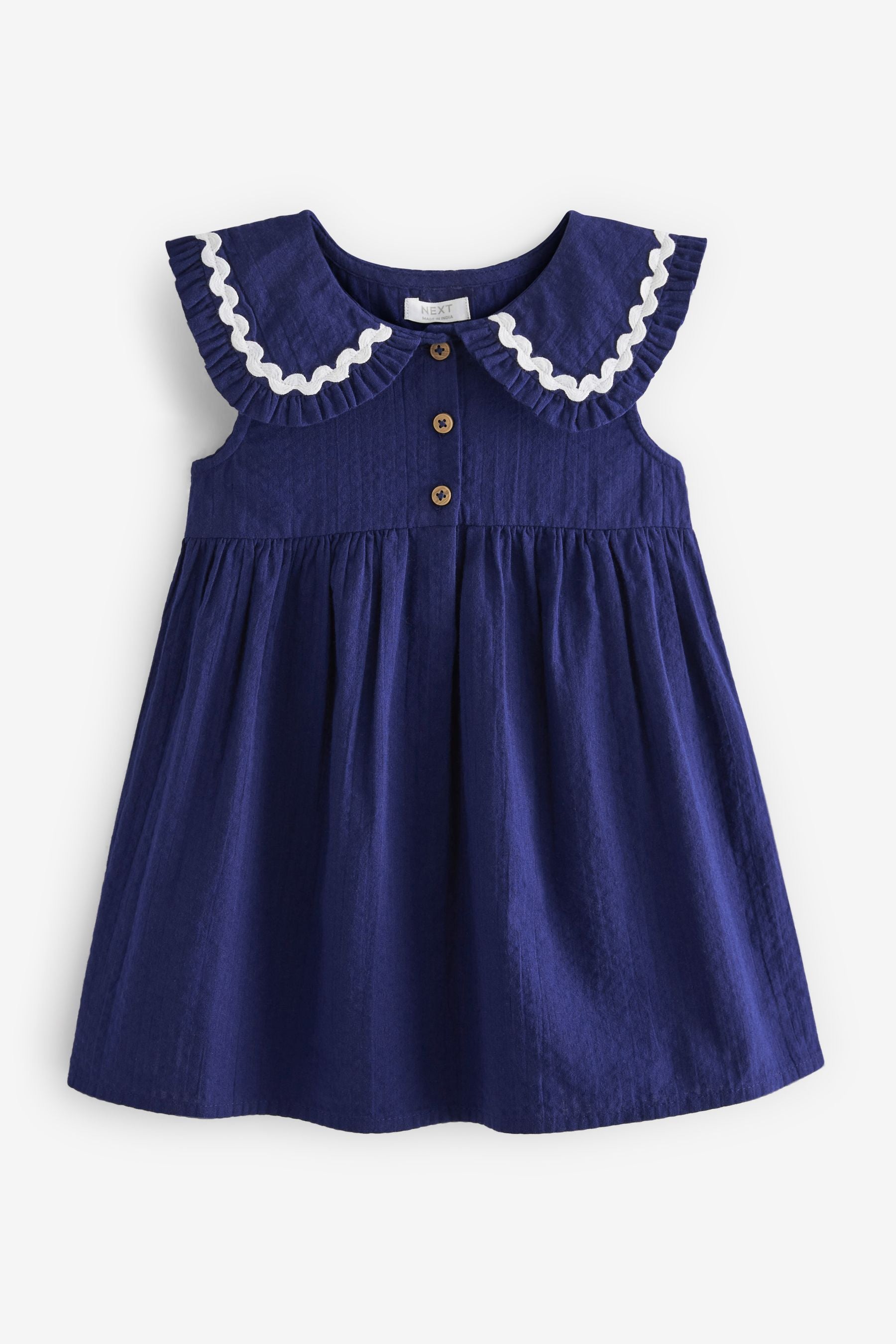 Navy Blue Cotton Collar Dress (3mths-8yrs)