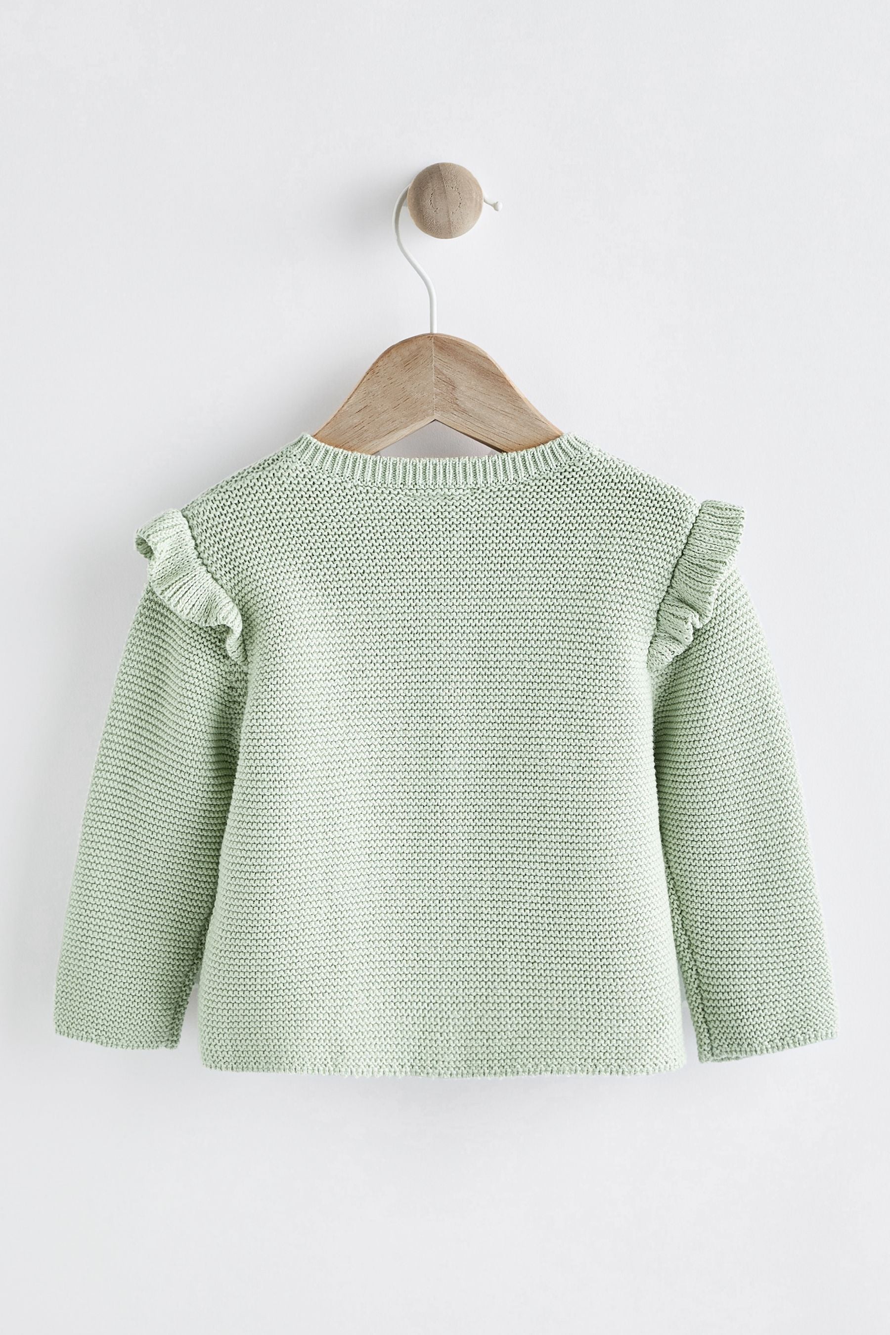 Green Baby Frill Shoulder Knitted Cardigan (0mths-2yrs)