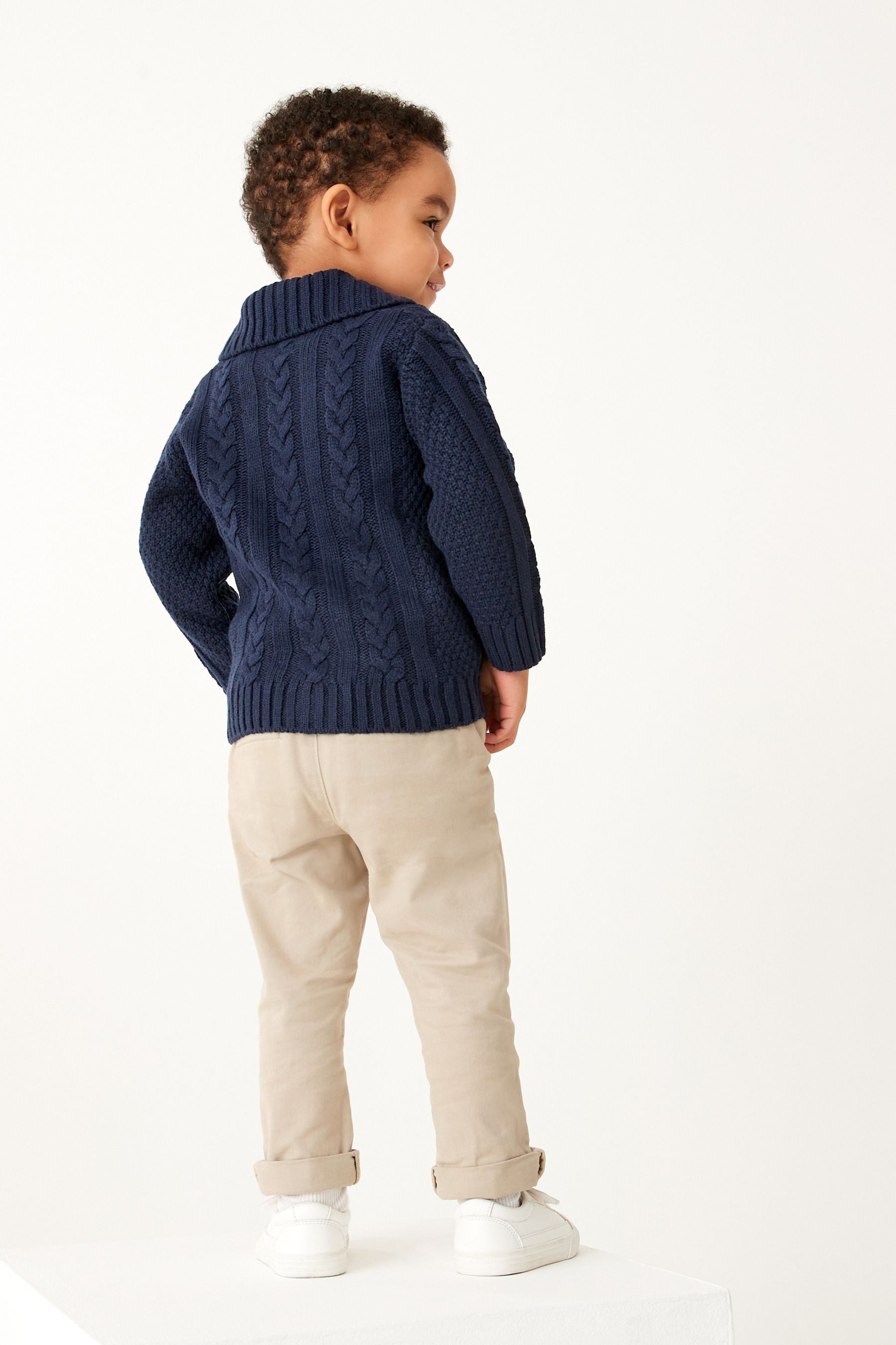 Navy Blue Shawl Collar Cable Cardigan (3mths-7yrs)