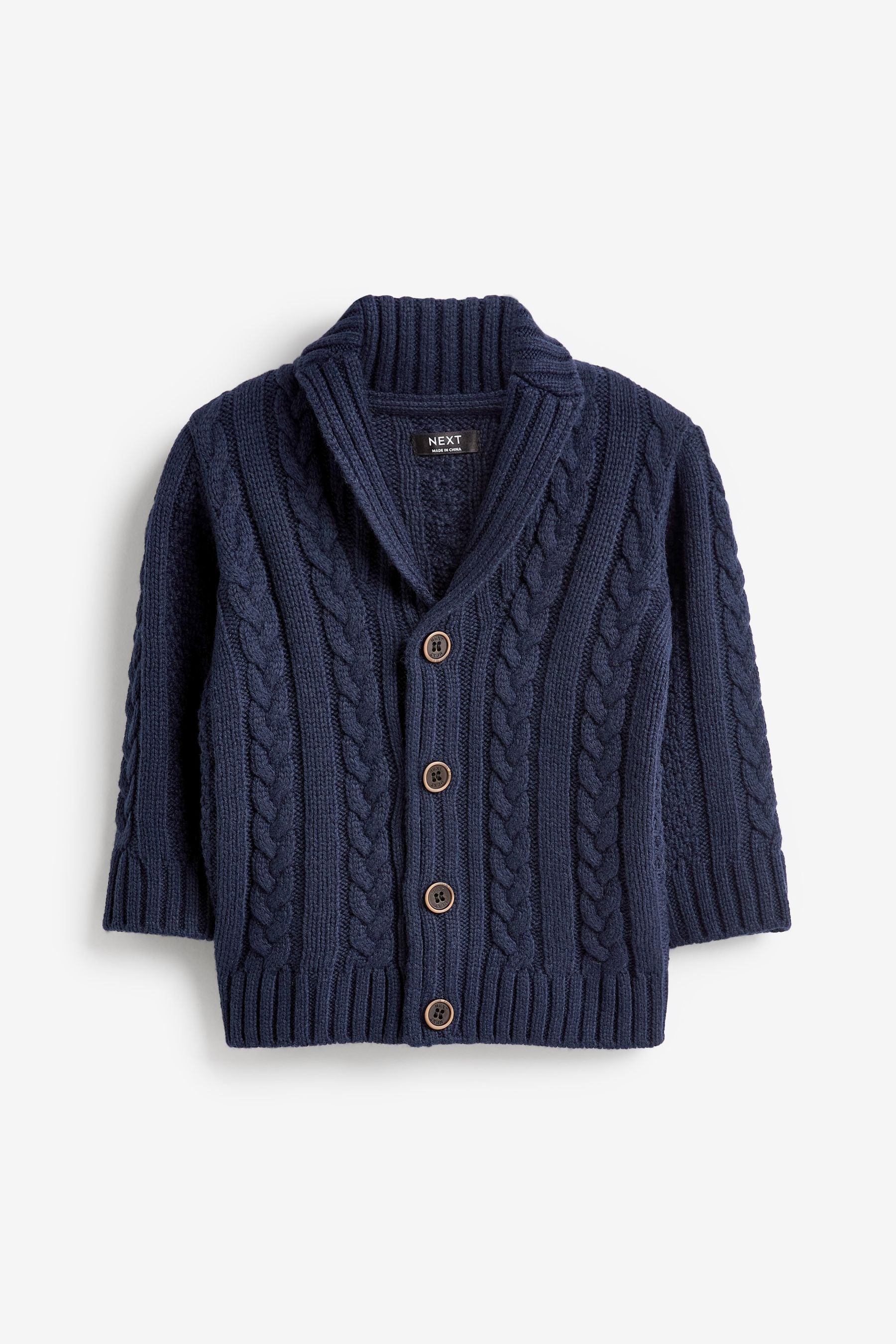 Navy Blue Shawl Collar Cable Cardigan (3mths-7yrs)