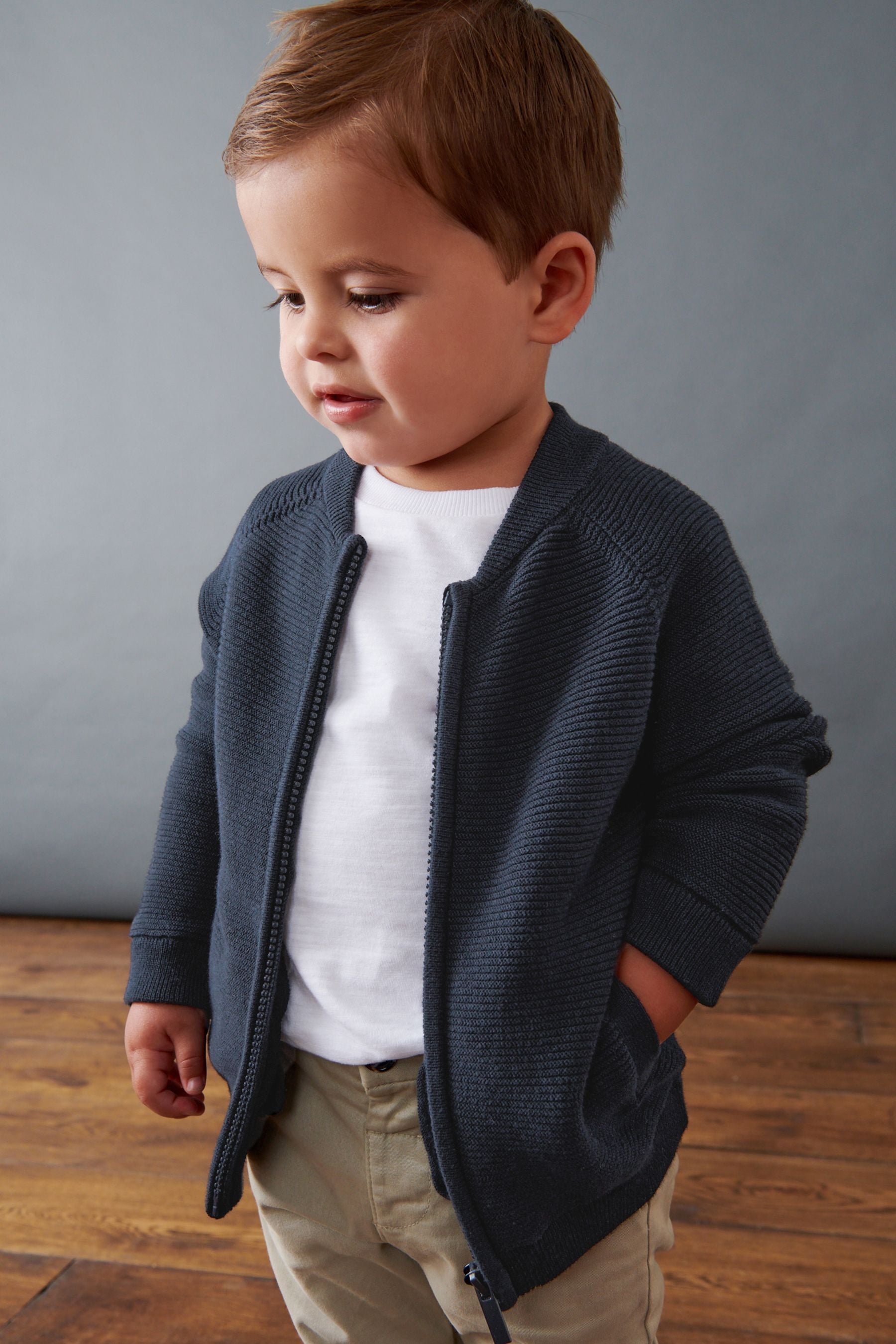 Navy Zip Through Cardigan (3mths-7yrs)