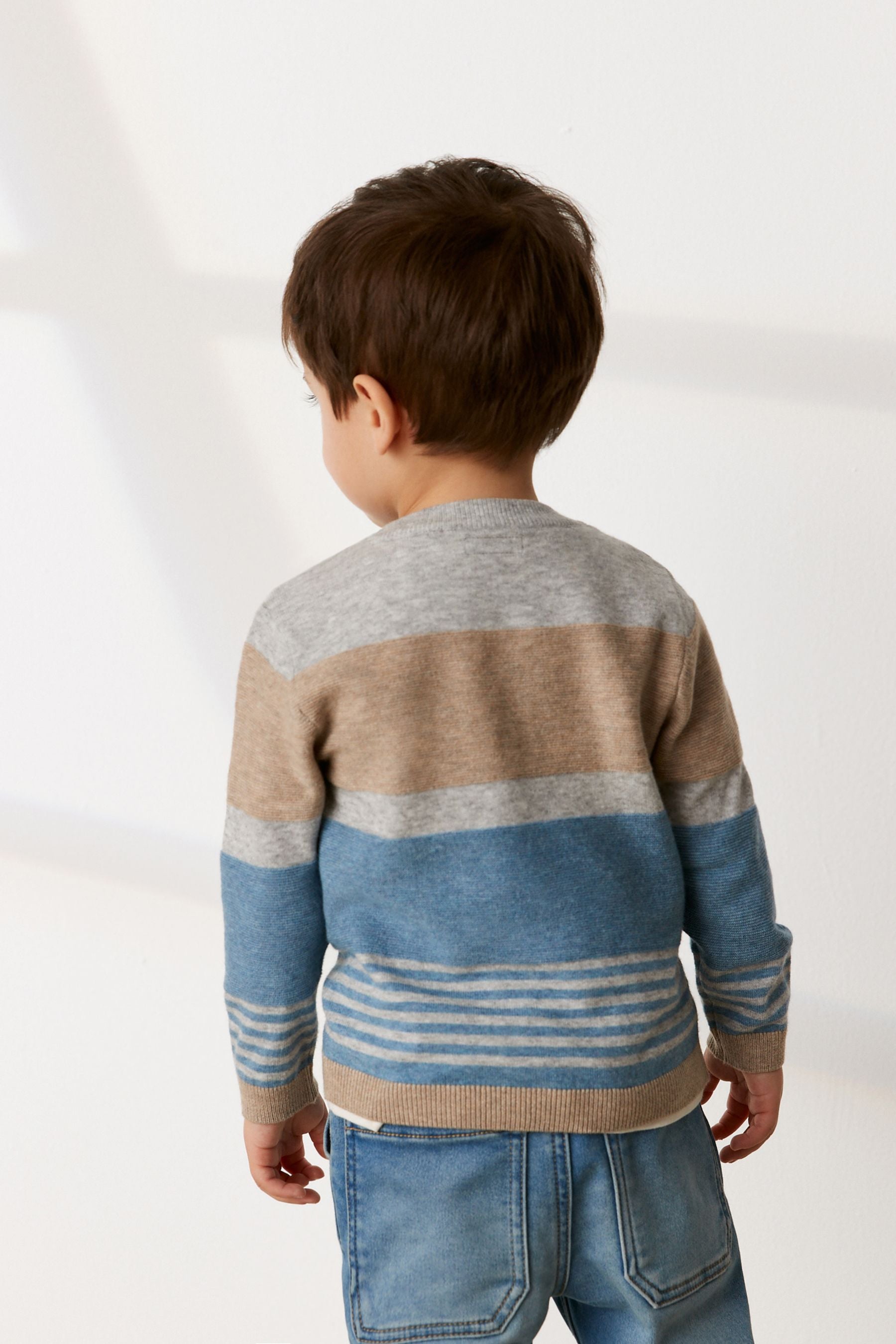 Blue Fine Gauge Striped Knitted Jumper (3mths-7yrs)