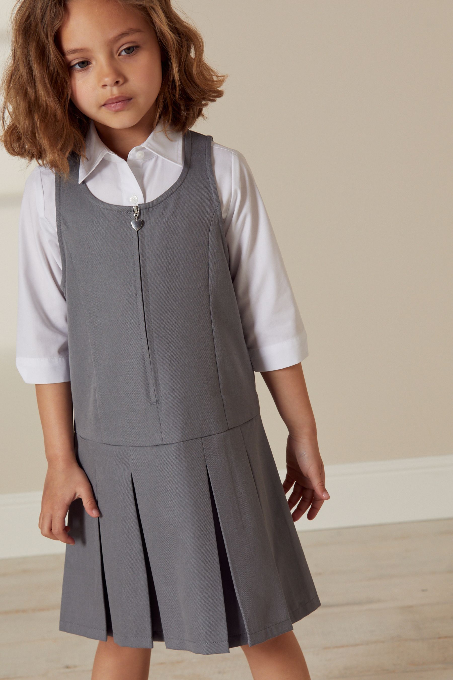 Light Grey Zip Front School Pinafore (3-14yrs)