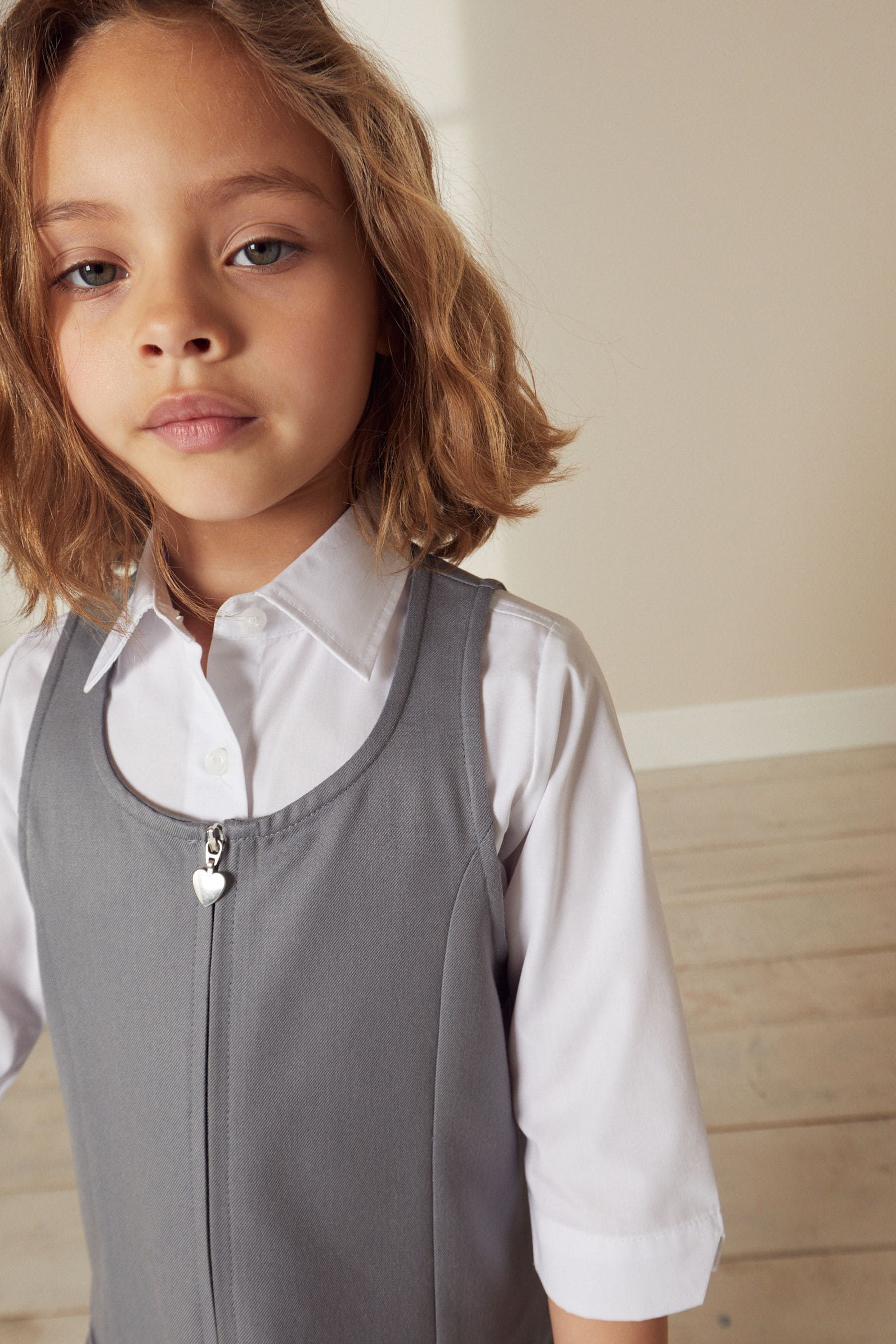 Light Grey Zip Front School Pinafore (3-14yrs)