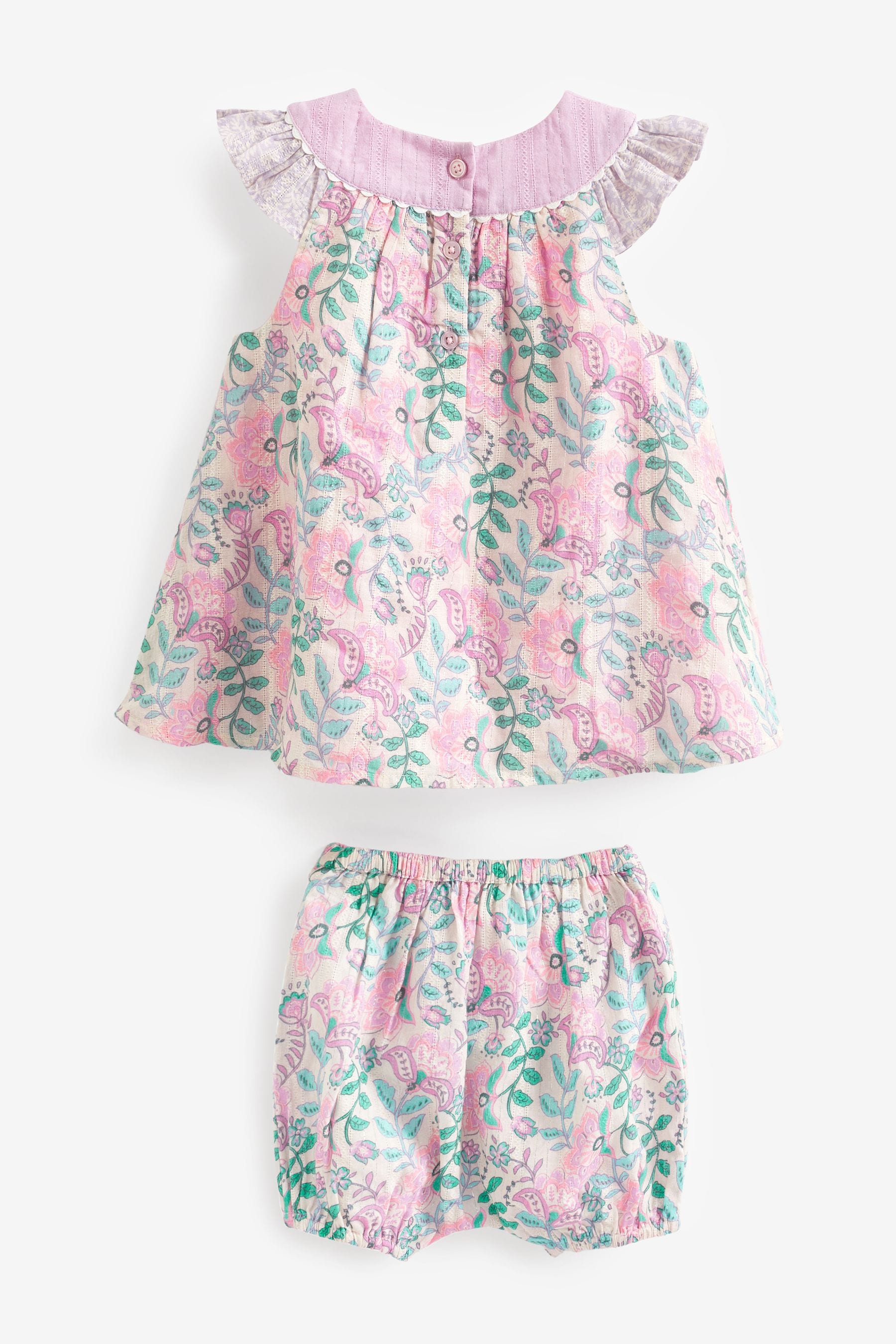 Pink Floral Baby 2 Piece Woven Top and Short set (0mths-2yrs)