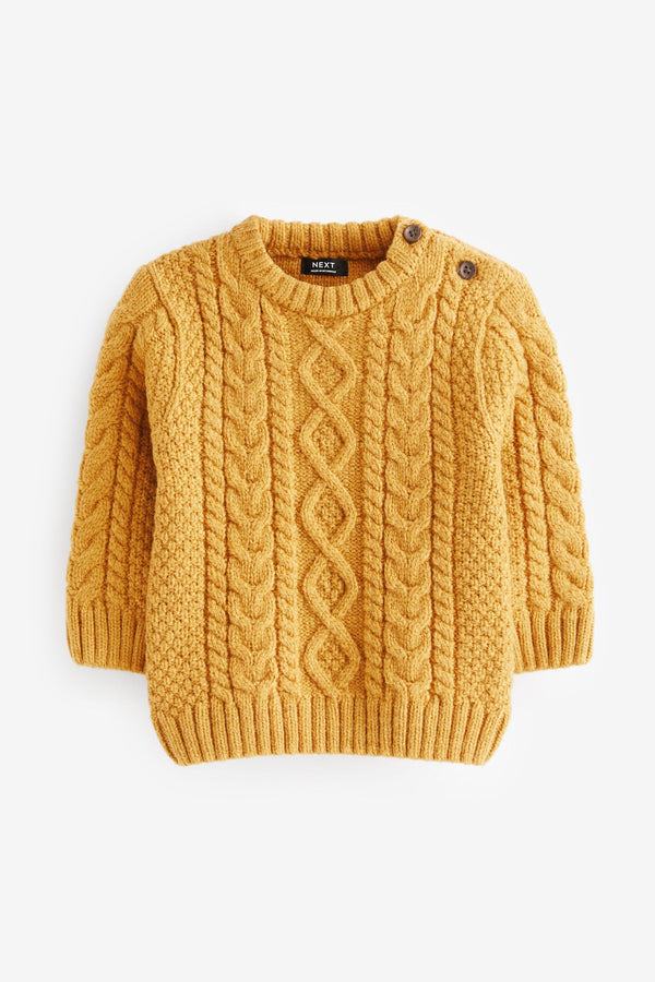 Ochre Yellow Cable Crew Jumper (3mths-7yrs)