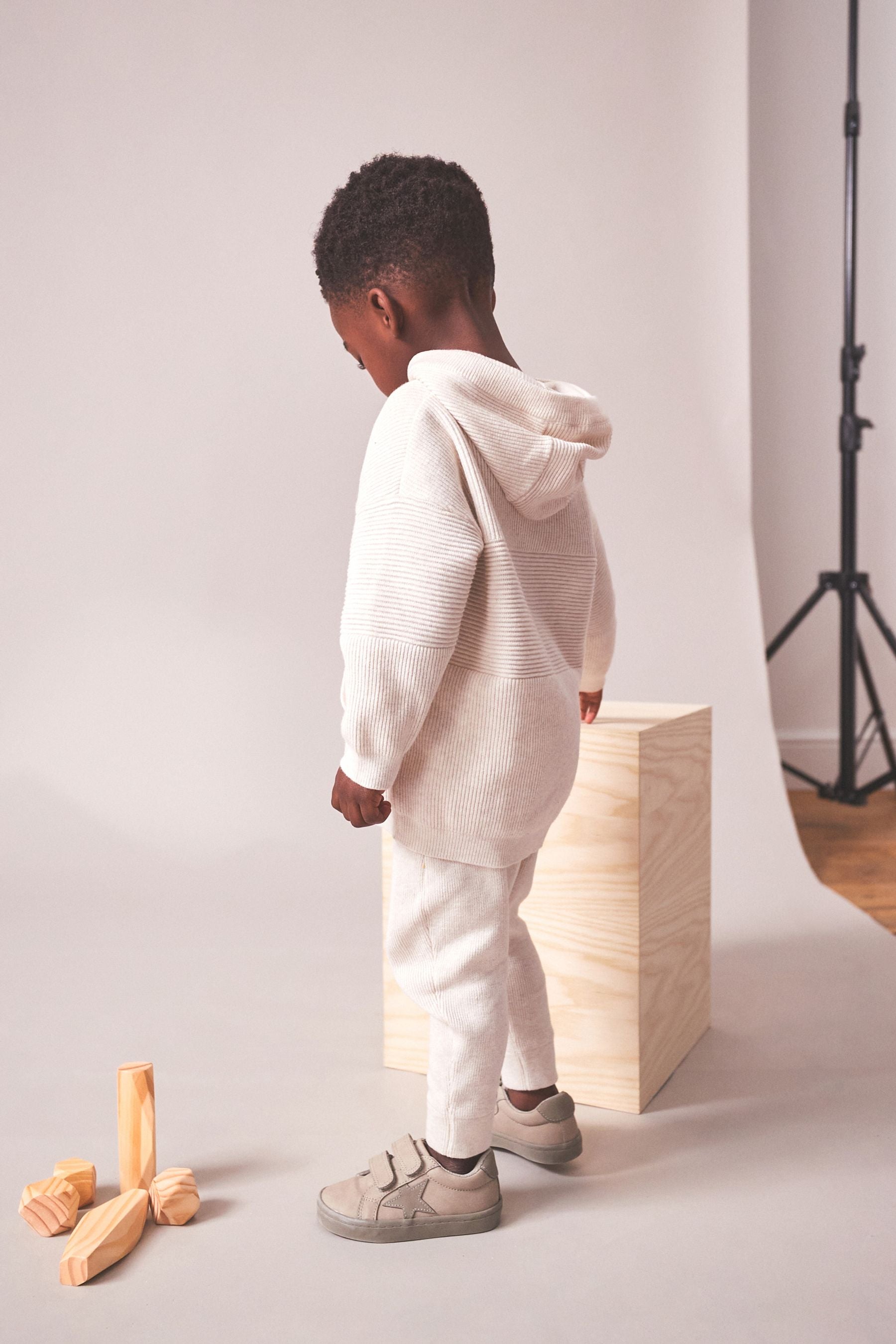 Ecru Natural Knitted Textured Hoodie and Joggers Set (3mths-7yrs)