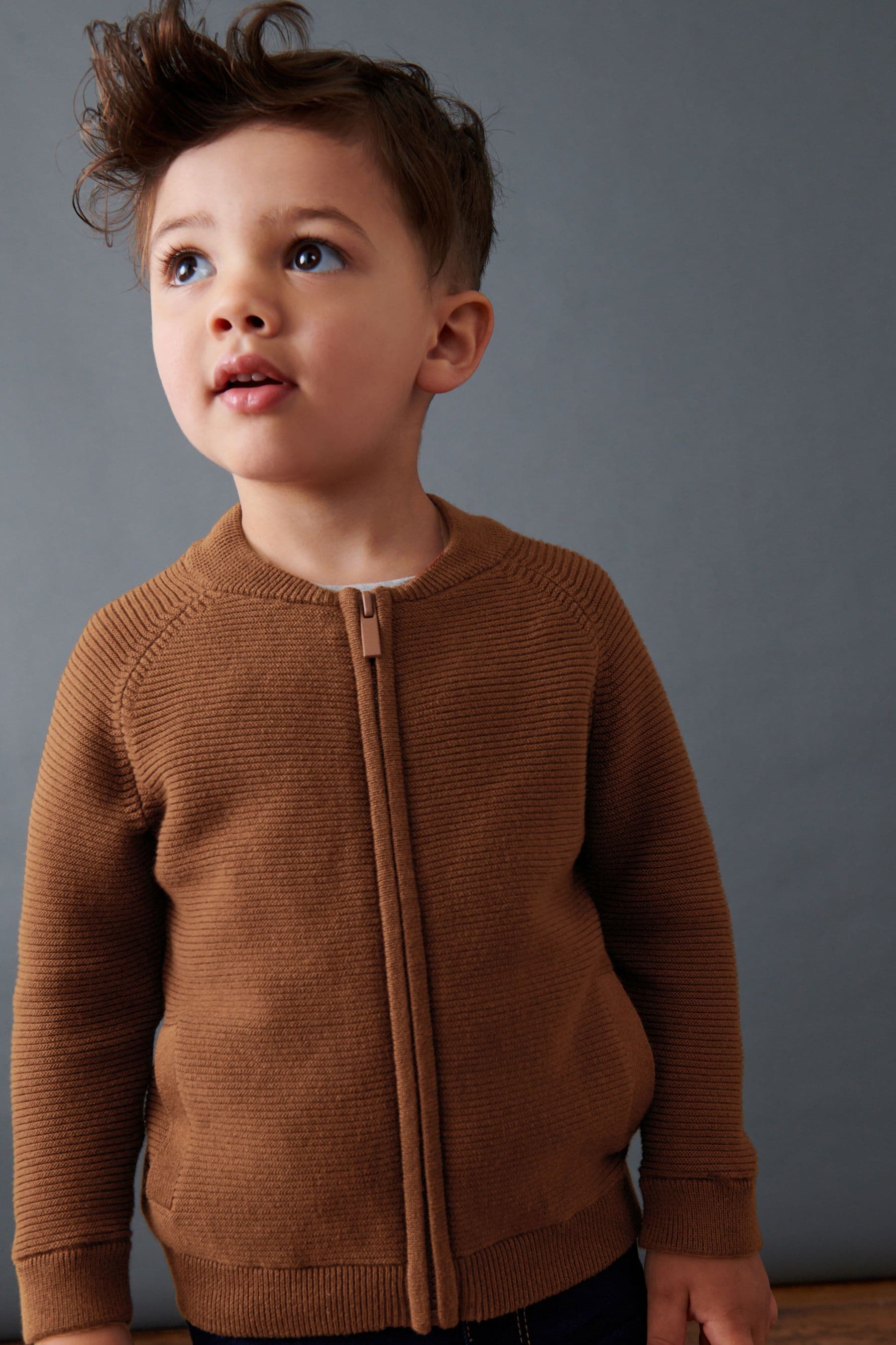 Tan Brown Zip Through Cardigan (3mths-7yrs)