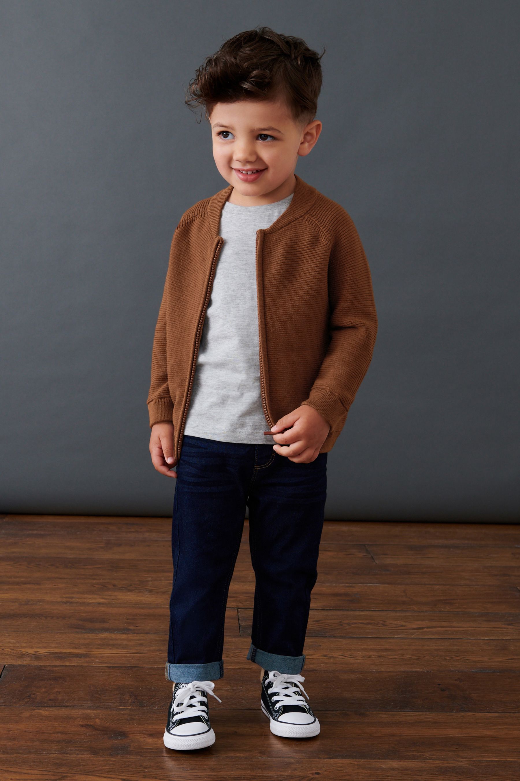 Tan Brown Zip Through Cardigan (3mths-7yrs)