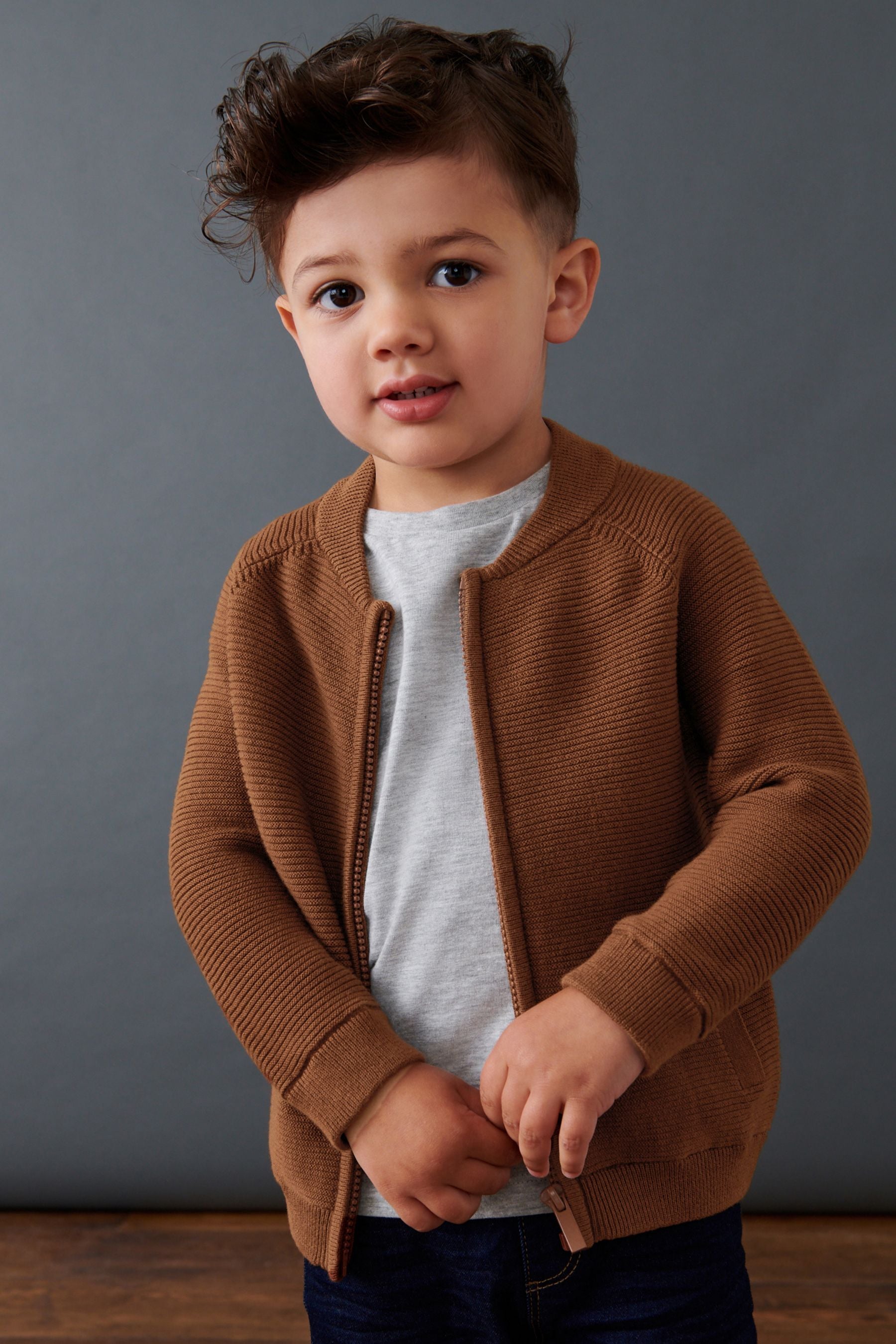 Tan Brown Zip Through Cardigan (3mths-7yrs)