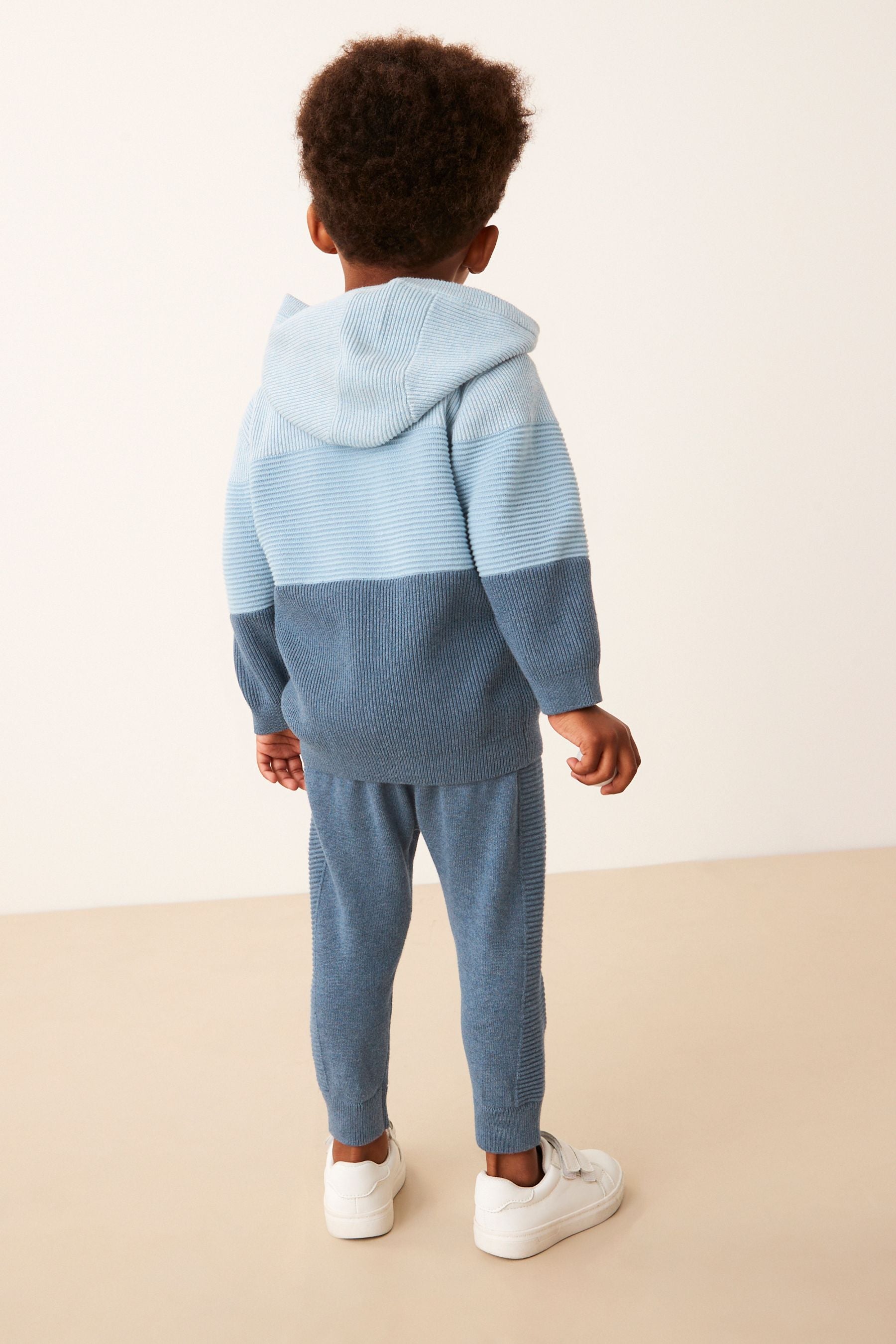 Blue Knitted Textured Hoodie and Joggers Set (3mths-7yrs)