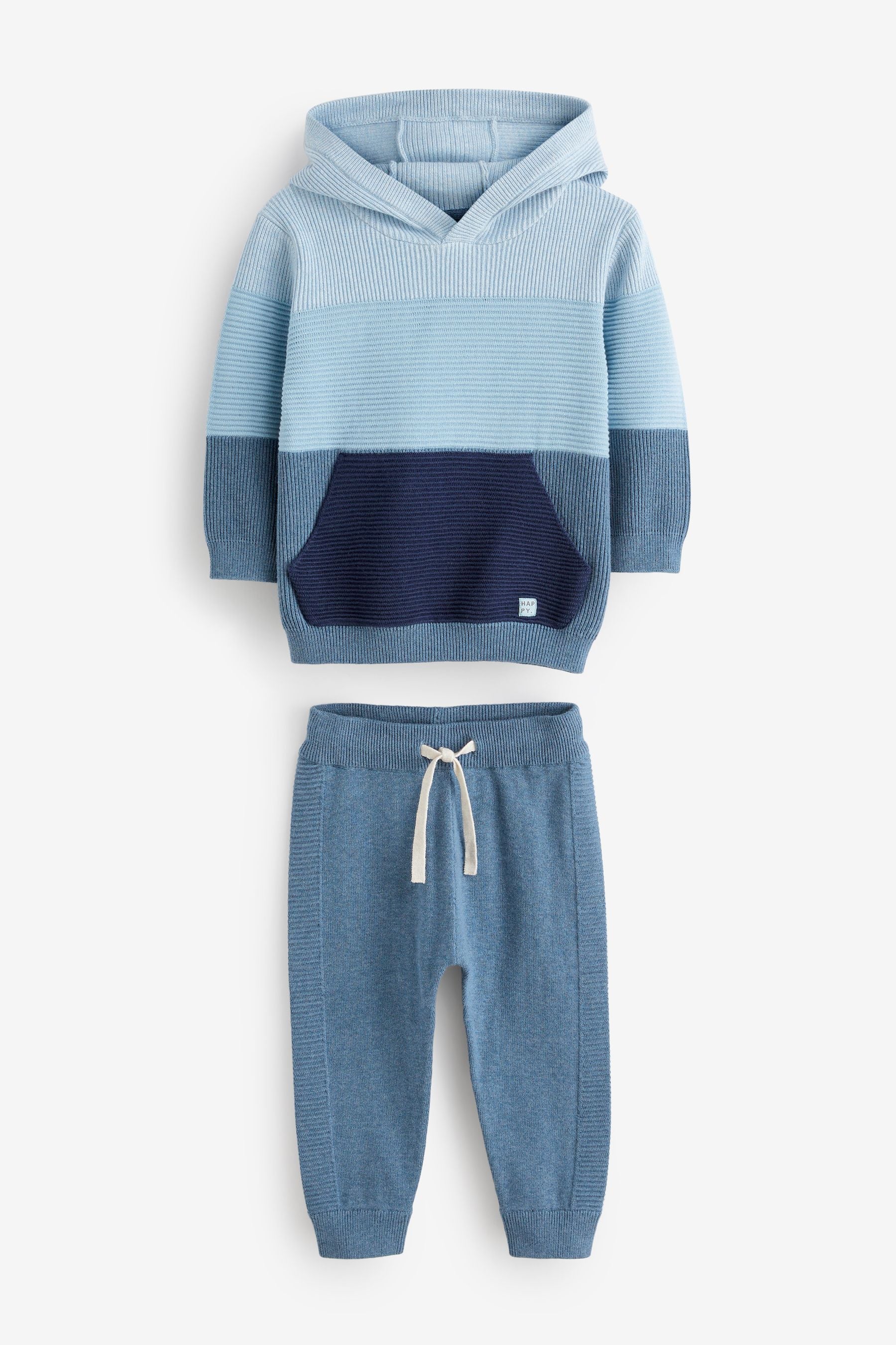 Blue Knitted Textured Hoodie and Joggers Set (3mths-7yrs)