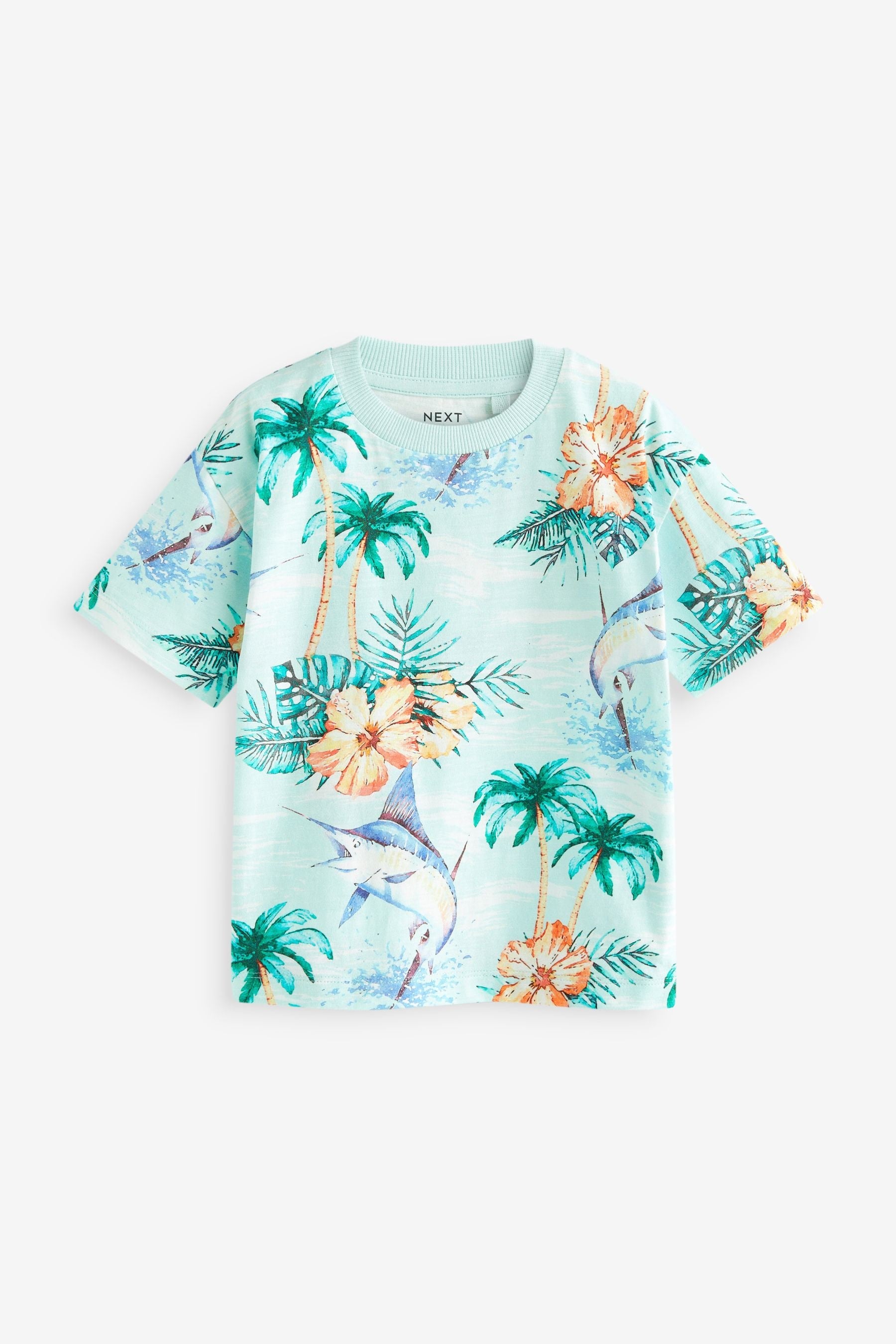 Blue Floral Hibiscus Short Sleeve All Over Print T-Shirt (3mths-7yrs)