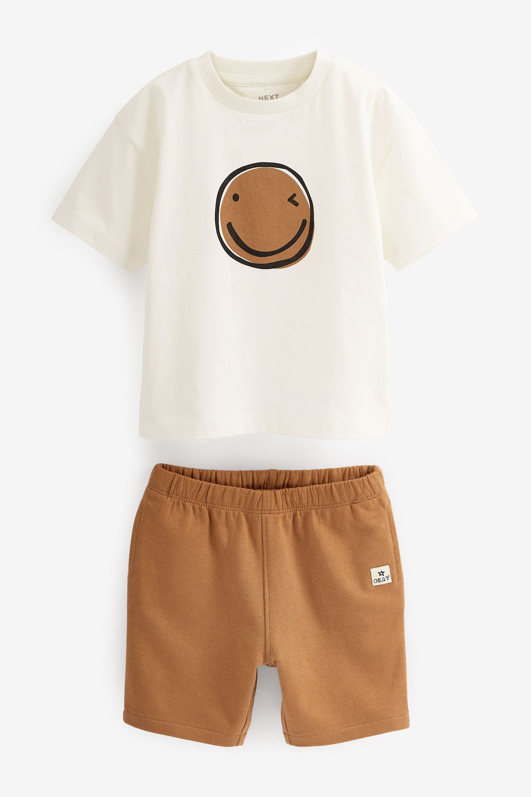 Ecru Smile Face Oversized T-Shirt and Shorts Set (3mths-7yrs)