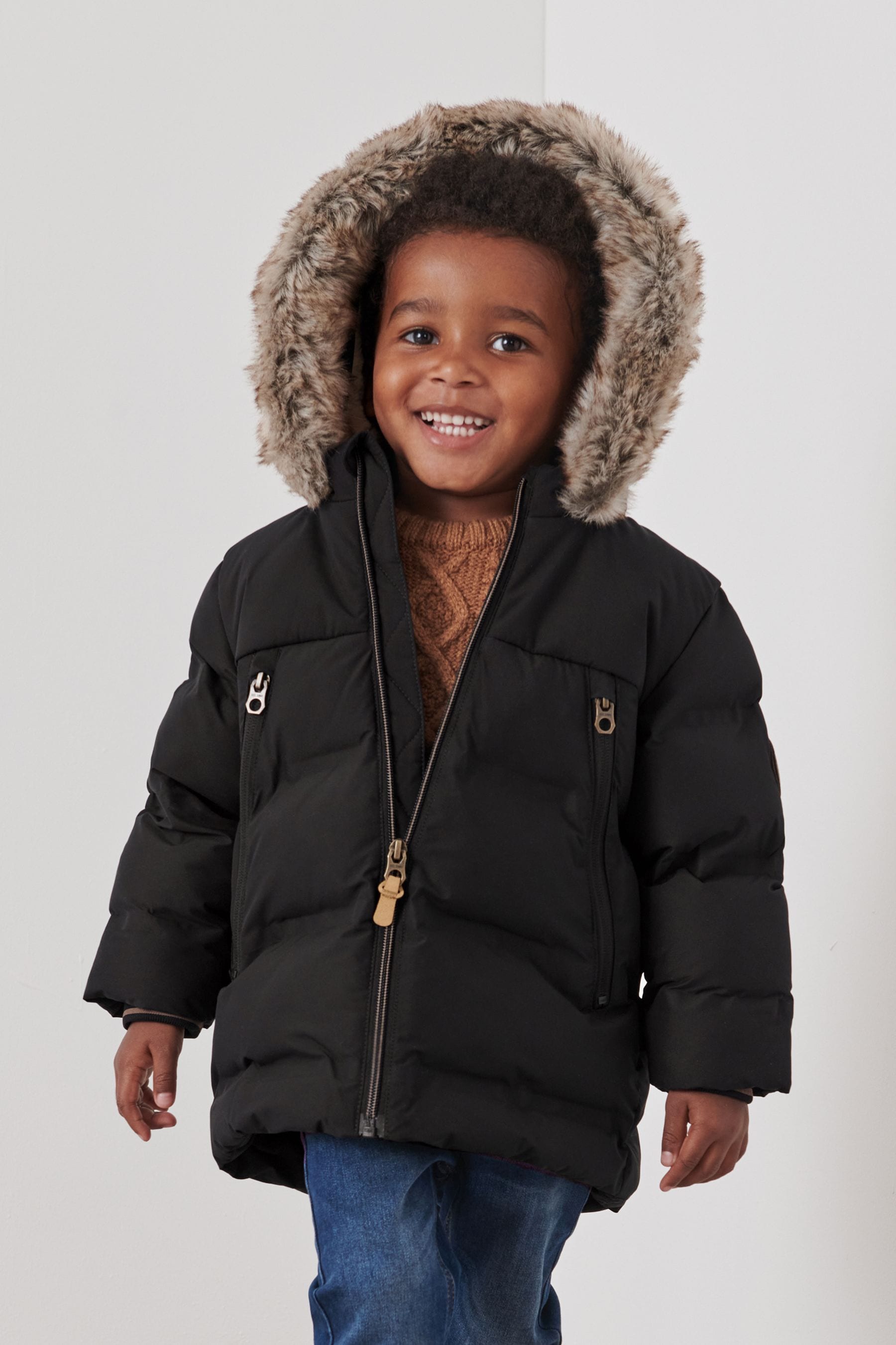 Black Cosy Lined Padded Coat (3mths-7yrs)