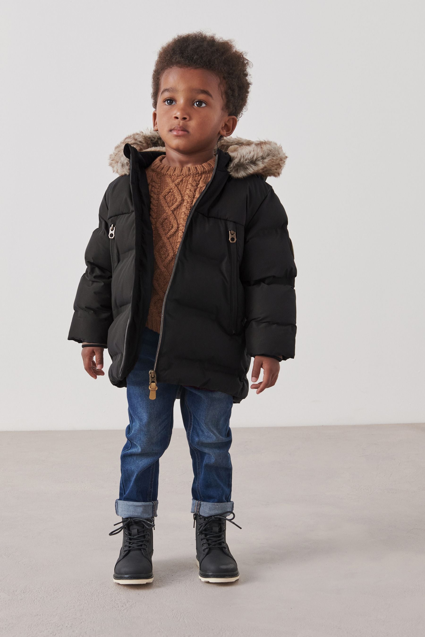 Black Cosy Lined Padded Coat (3mths-7yrs)