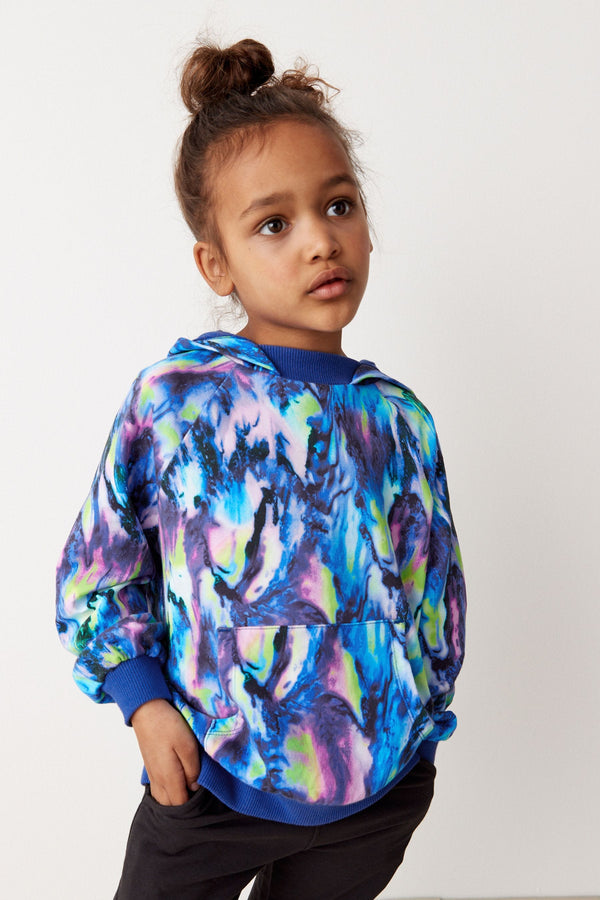 Blue/Lime Green Blurred Printed Hoodie (3-16yrs)