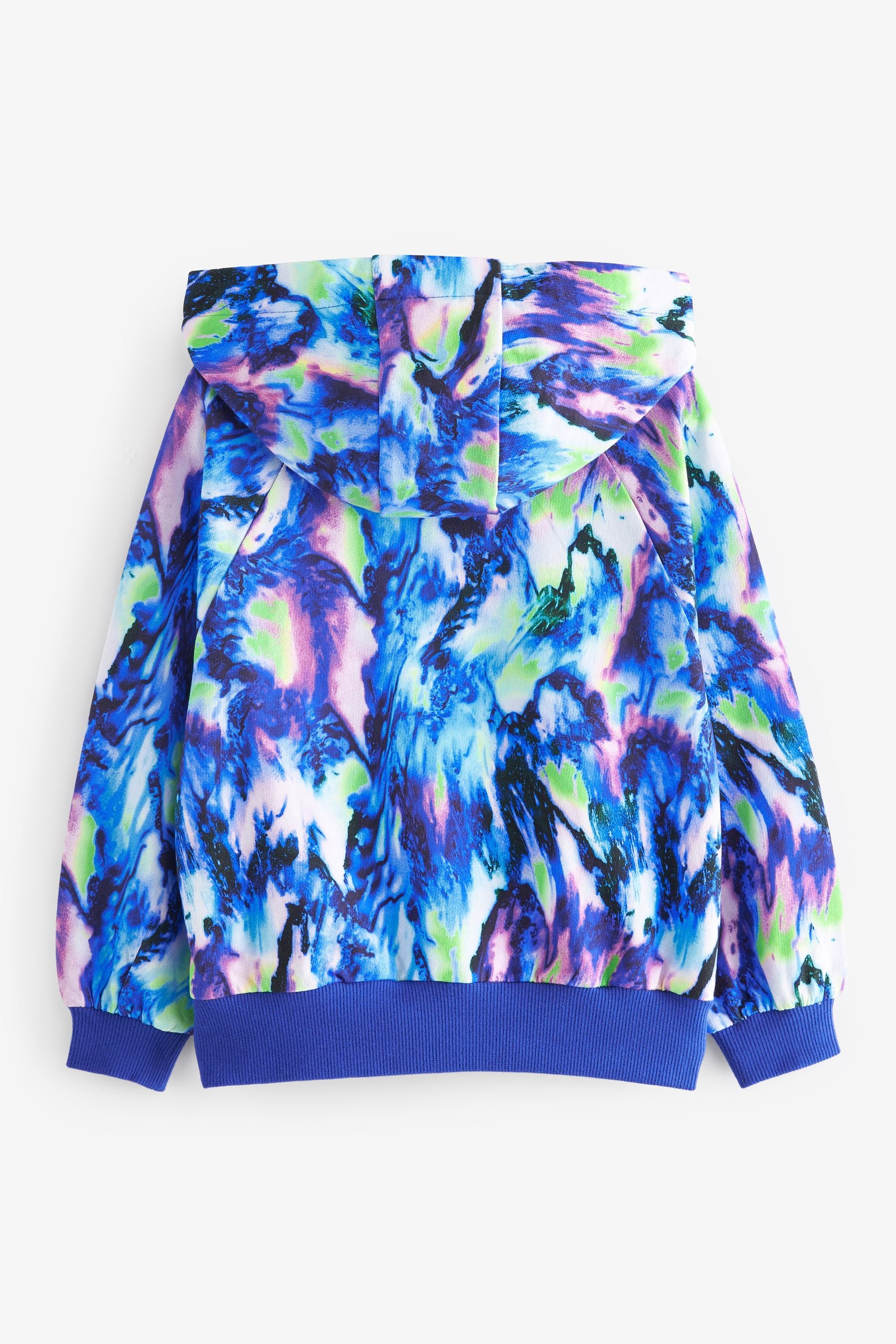 Blue/Lime Green Blurred Printed Hoodie (3-16yrs)