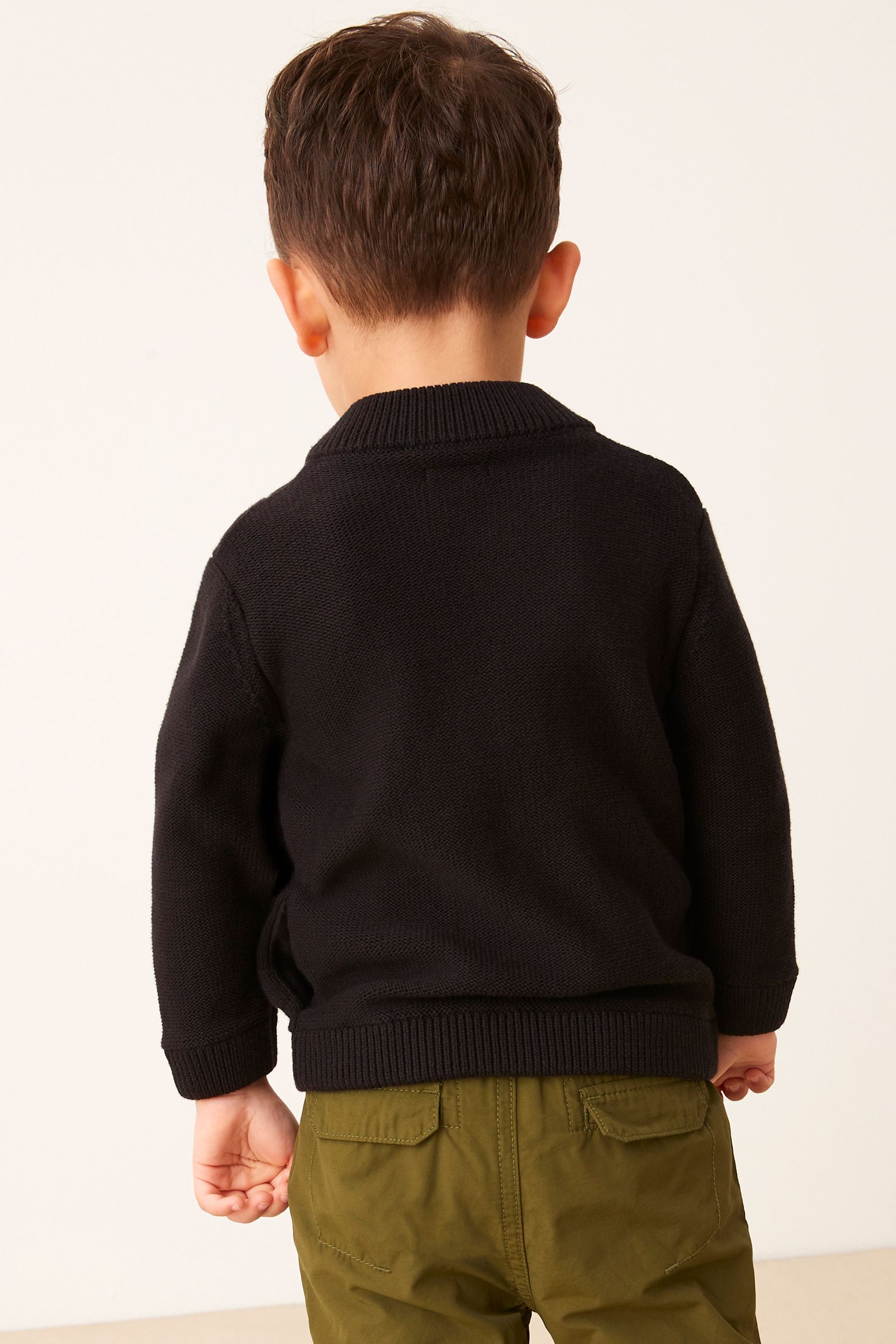 Black Knitted Zip Through Quilted Bomber Jacket (3mths-7yrs)