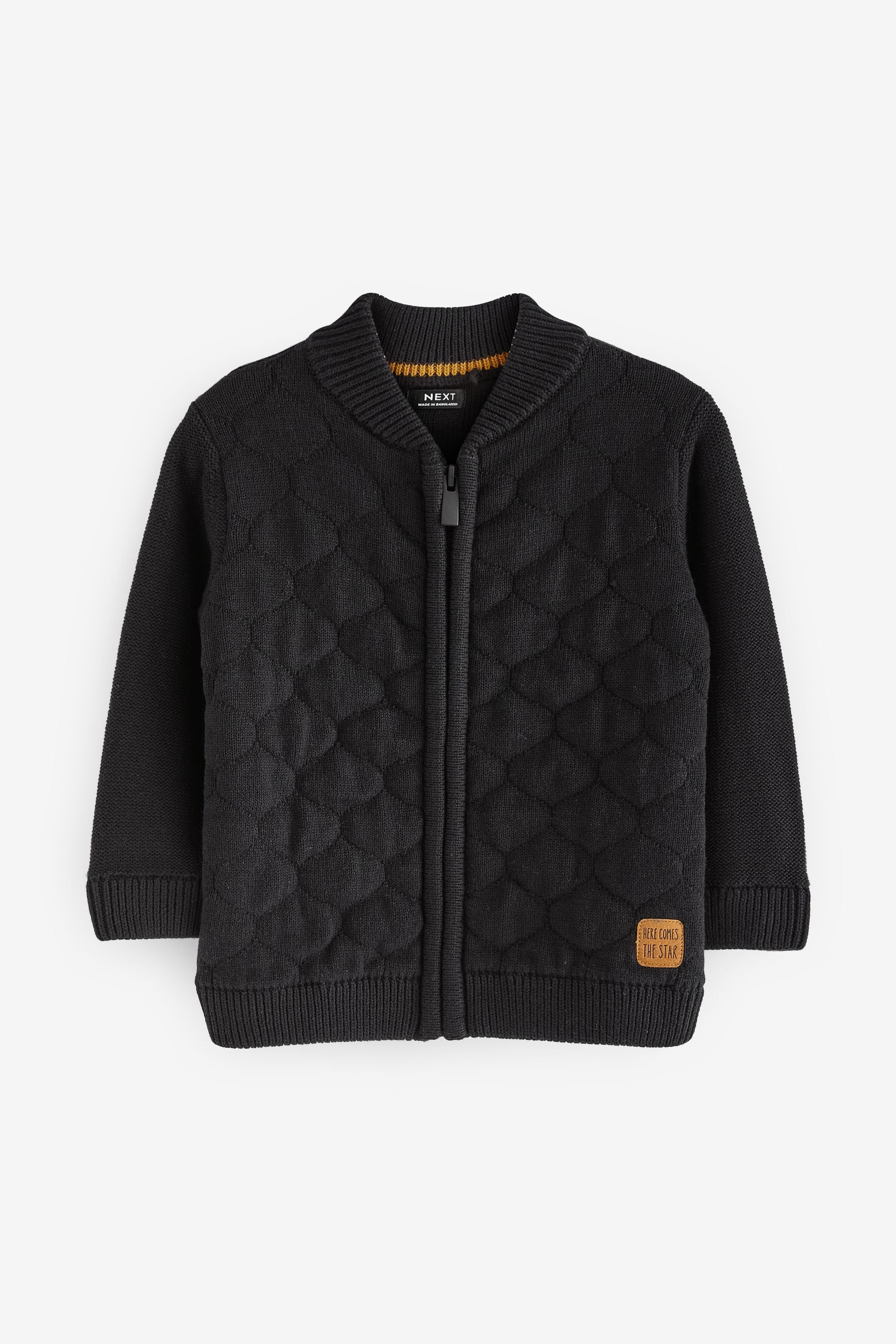 Black Knitted Zip Through Quilted Bomber Jacket (3mths-7yrs)