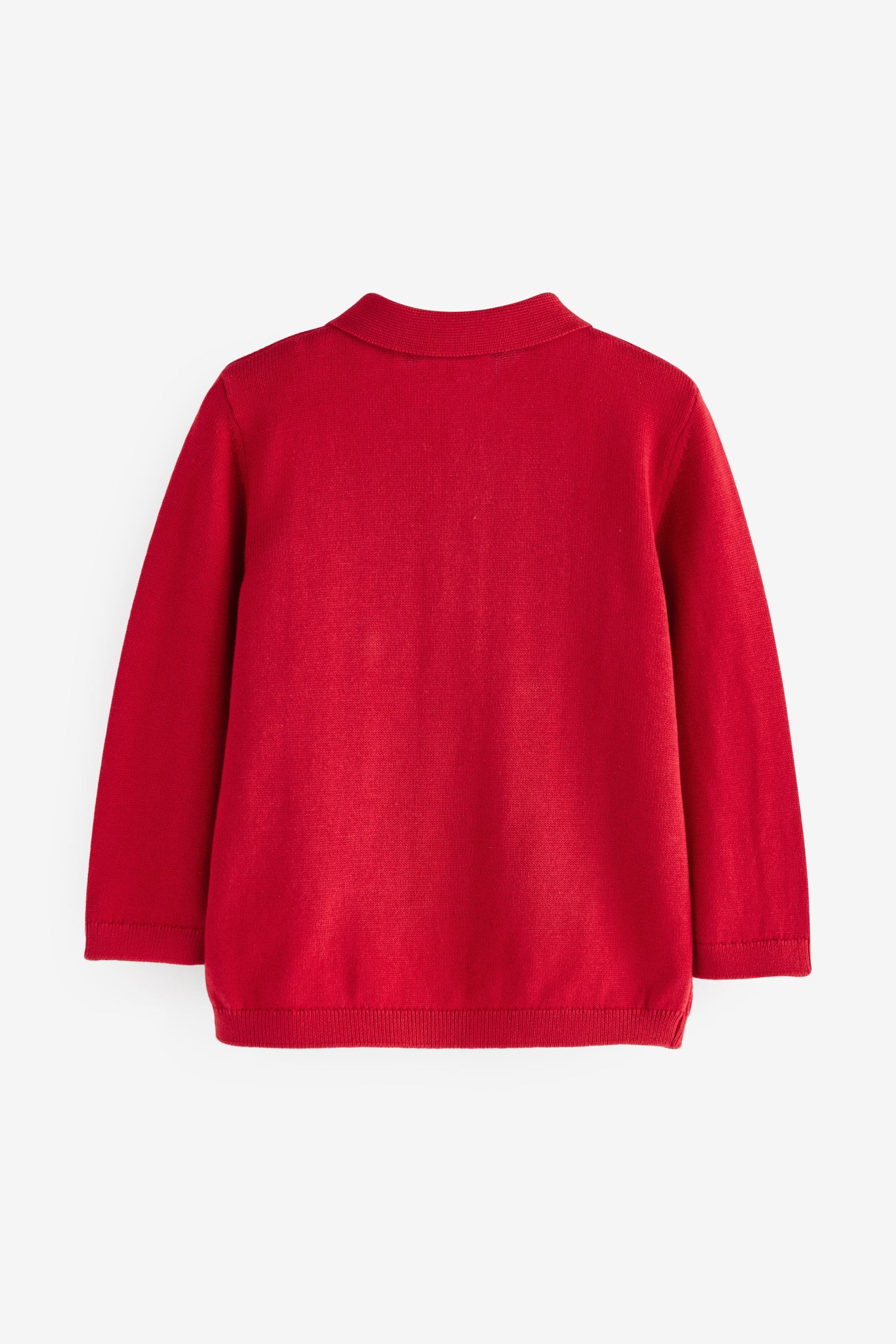 Red Textured Long Sleeve Knitted Polo Shirt (3mths-7yrs)