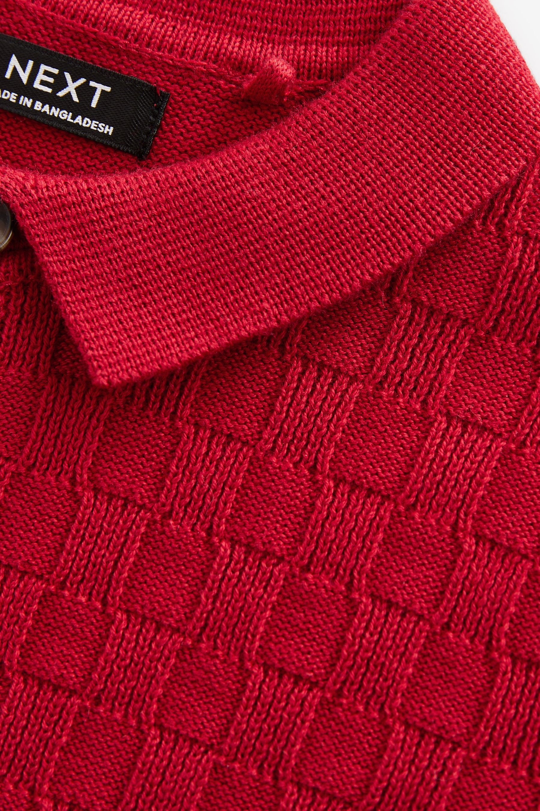 Red Textured Long Sleeve Knitted Polo Shirt (3mths-7yrs)