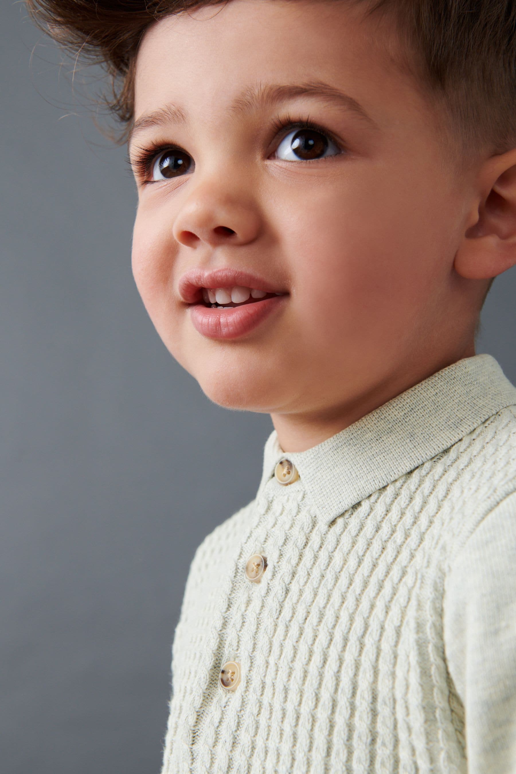 Grey Cable Knit Smart Long Sleeve Polo Shirt (3mths-7yrs)