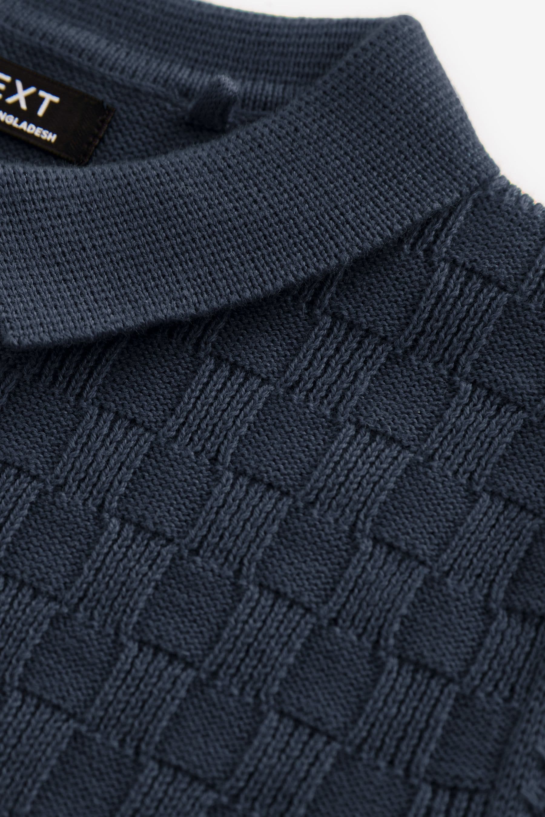 Navy Blue Textured Long Sleeve Knitted Polo Shirt (3mths-7yrs)